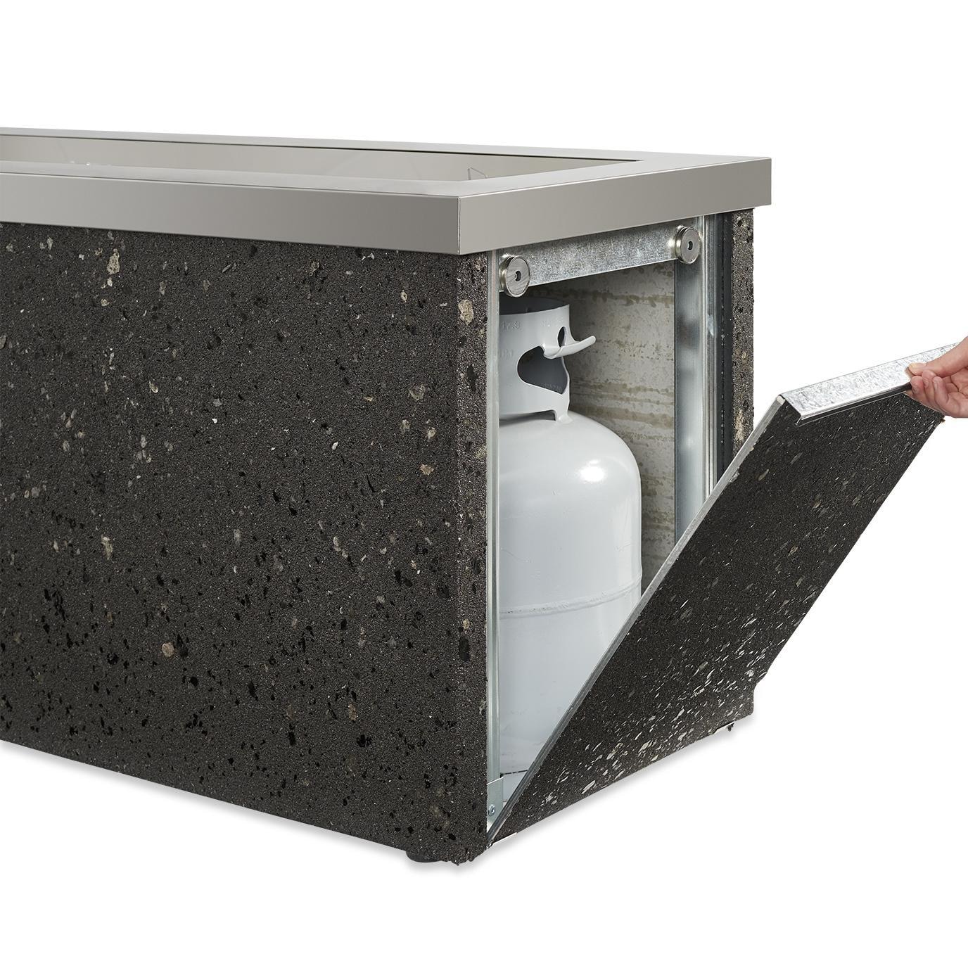 Key Largo 54 Inch Direct Spark Ignition Rectangular Stucco Propane Fire Pit Table in Stainless Steel By The Outdoor GreatRoom Company - Propane Tank Storage - Detail thumbnail