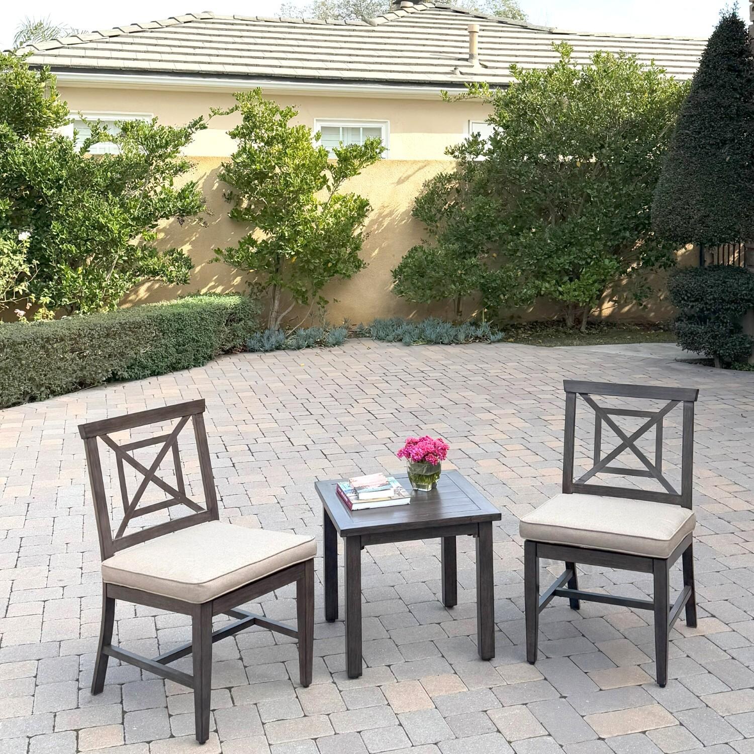 Atlantis 3 Pc Aluminum Seating Set w/ 2 Side Chairs in Walnut/Beige by Darlee