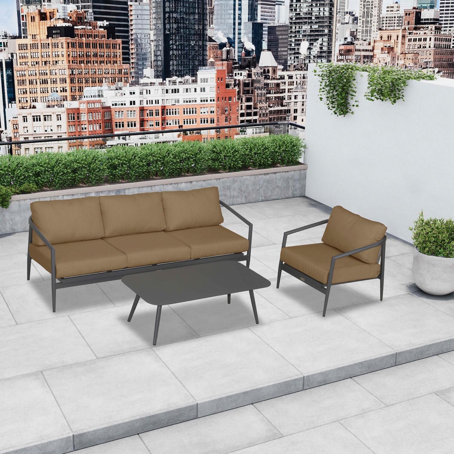 Lakeview Midnight Cove 3 Pc Aluminum Sofa Seating Set in Slate/Pebble Gray/Heather Beige - Top - Lifestyle thumbnail