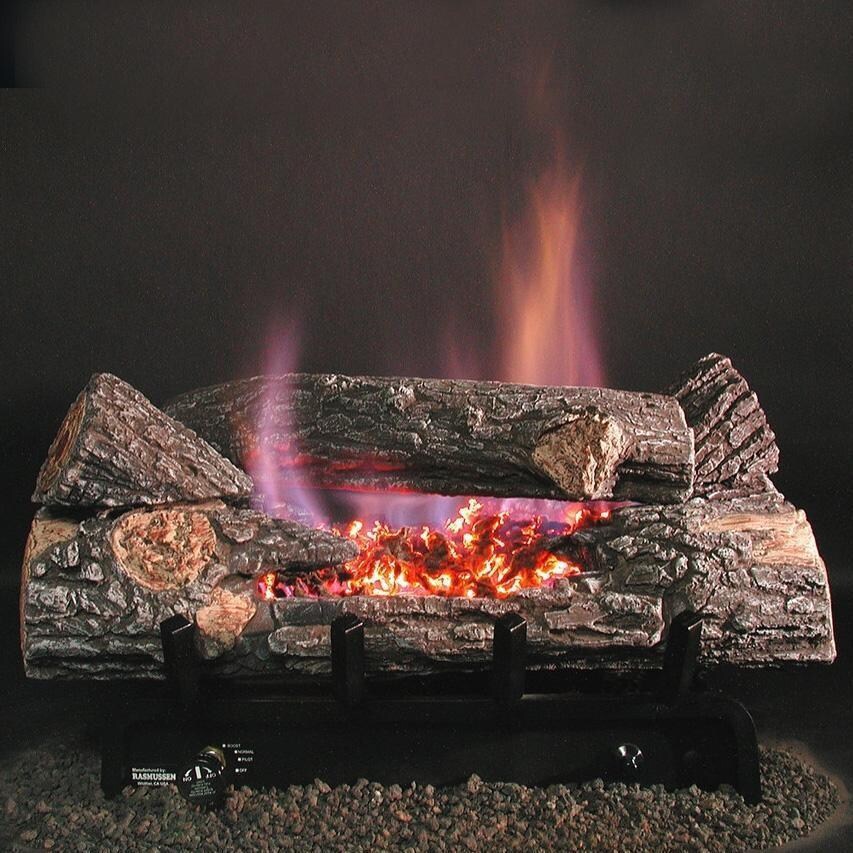 Rasmussen 24-Inch Bark See-Thru Gas Log Set With Vent Free Natural Gas Evening Embers DFC7 Single Burner - Remote Ready Safety Pilot