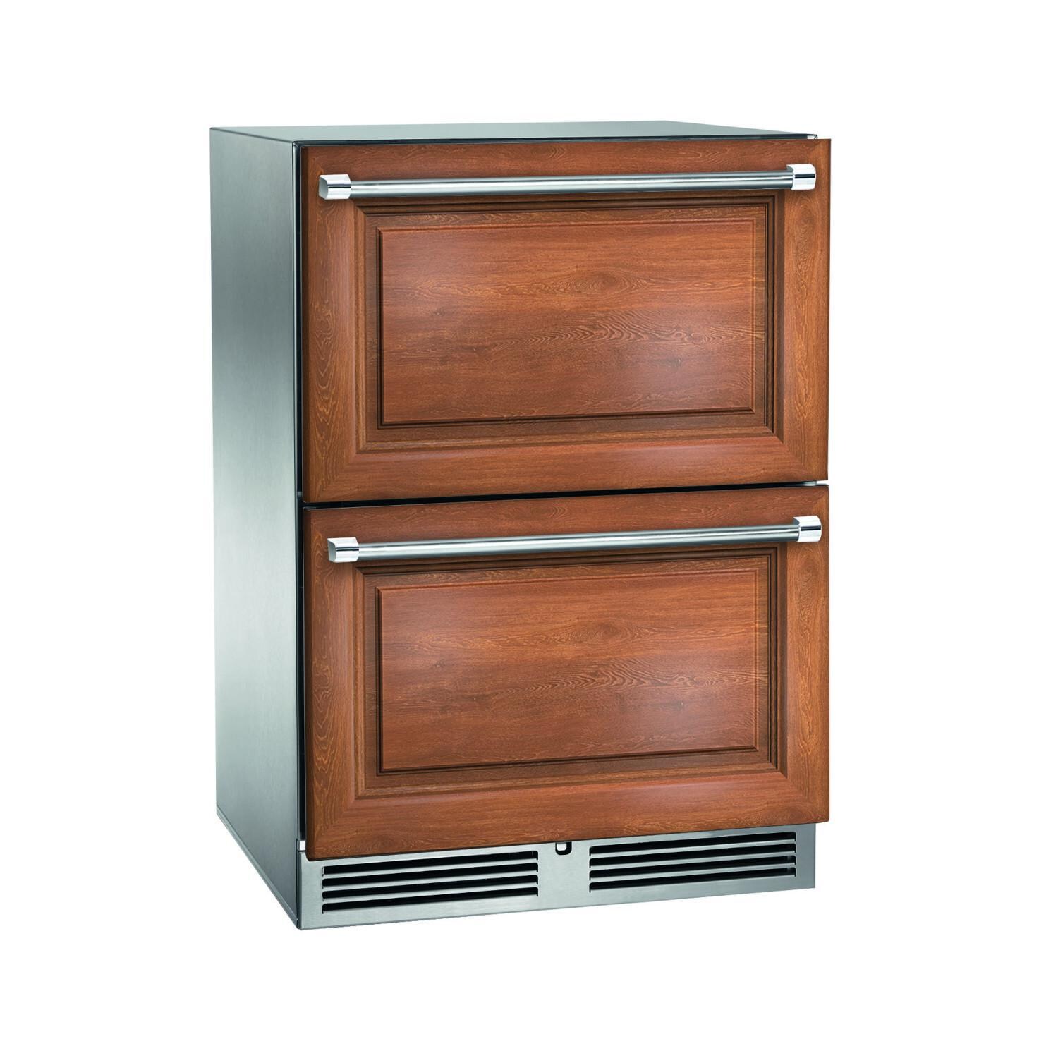 Perlick HP24ZM-4-6 24-Inch Signature Series Stainless Steel Panel Ready Outdoor Dual Zone Refrigerator/Freezer Drawers - Custom Light Wood Panel thumbnail