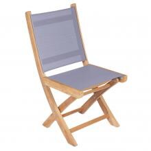 Sailmate Folding Teak Patio Dining Side Chair W/ Gray Sling