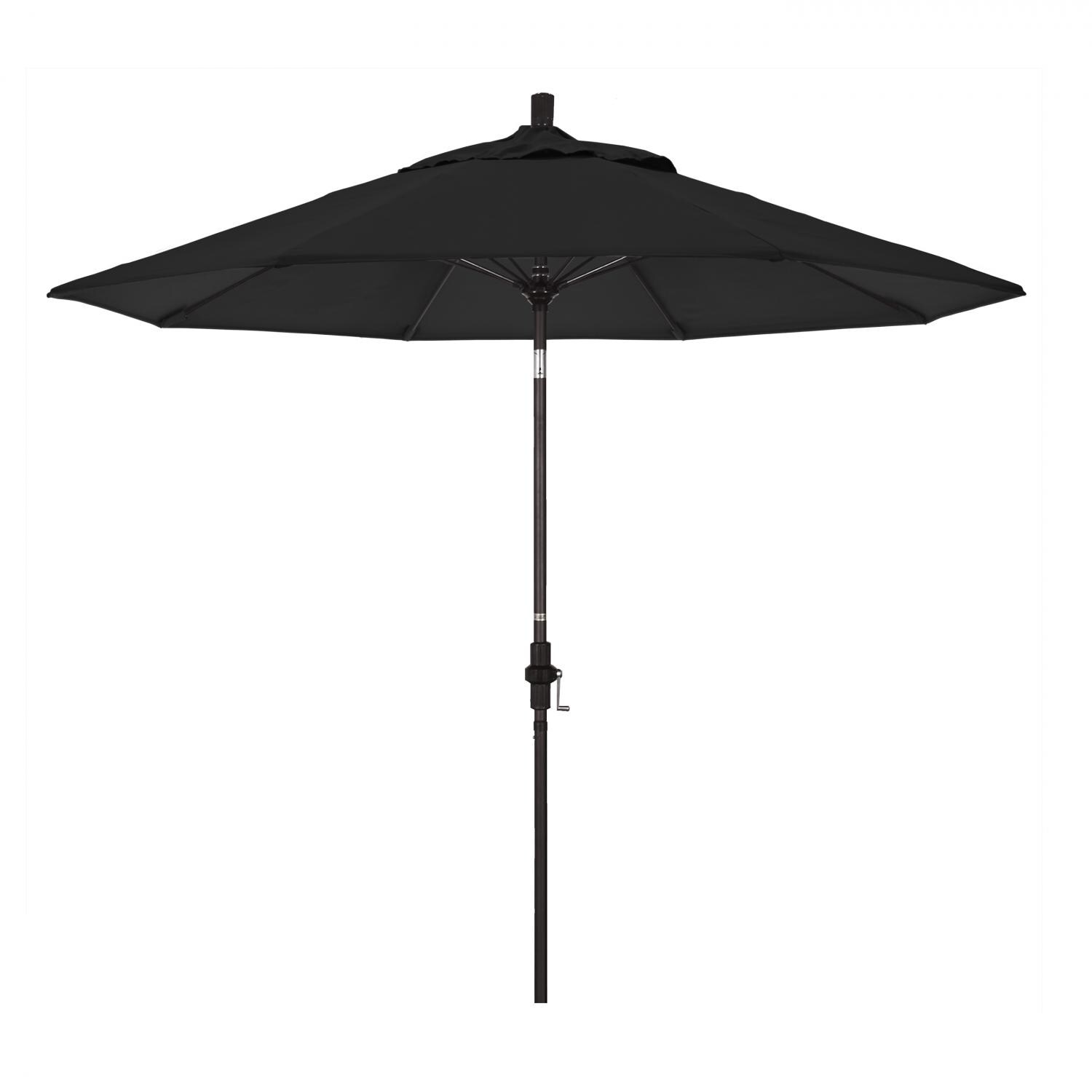 California Umbrella 9 Ft. Octagonal Aluminum Collar Tilt Patio Umbrella W/ Crank Lift & Fiberglass Ribs - Bronze Frame / Sunbrella Canvas Black Canopy