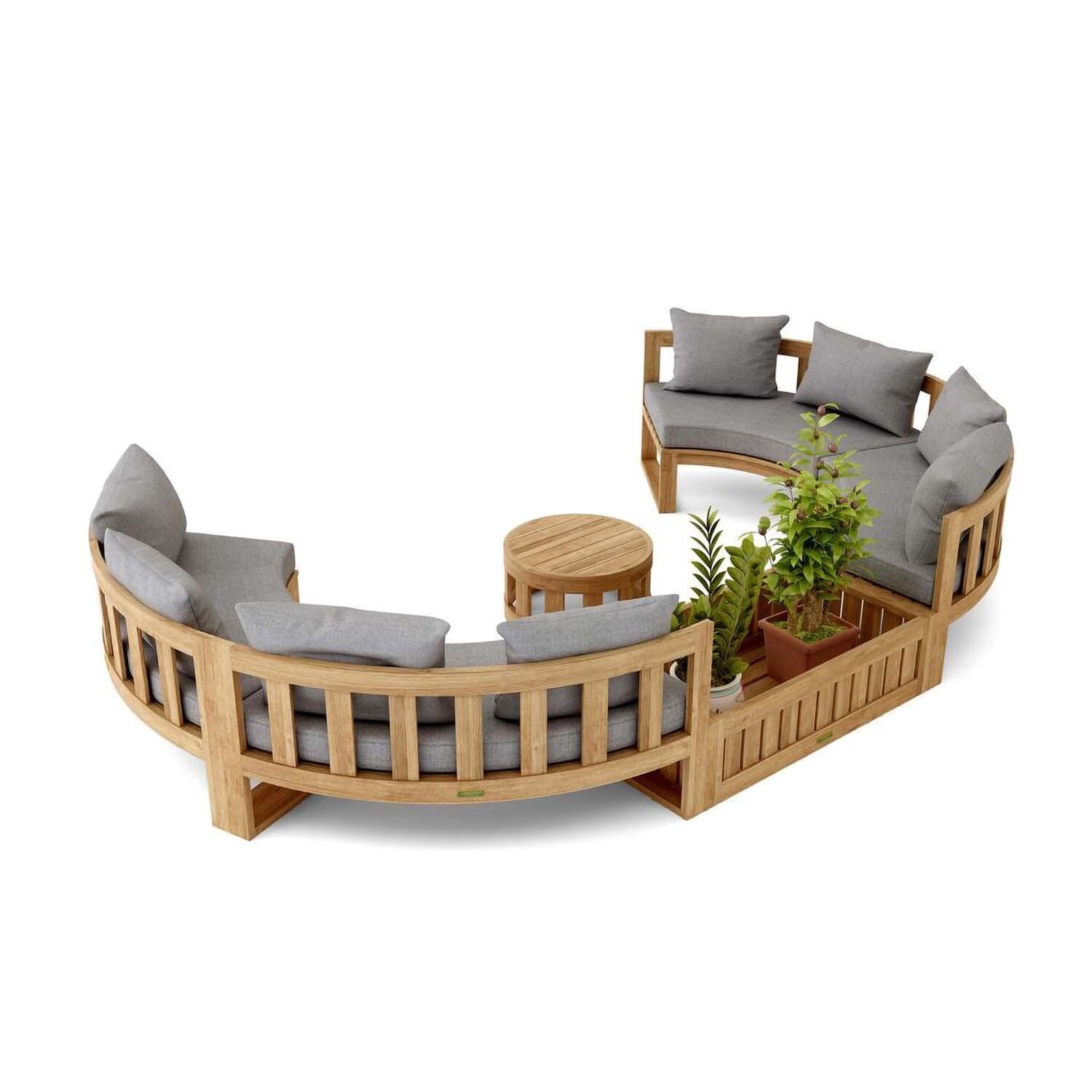 St. Charles 8 Person Teak Seating Set w/ Planter in Cast Slate by Lakeview Outdoor Designs - Back View - White Background thumbnail