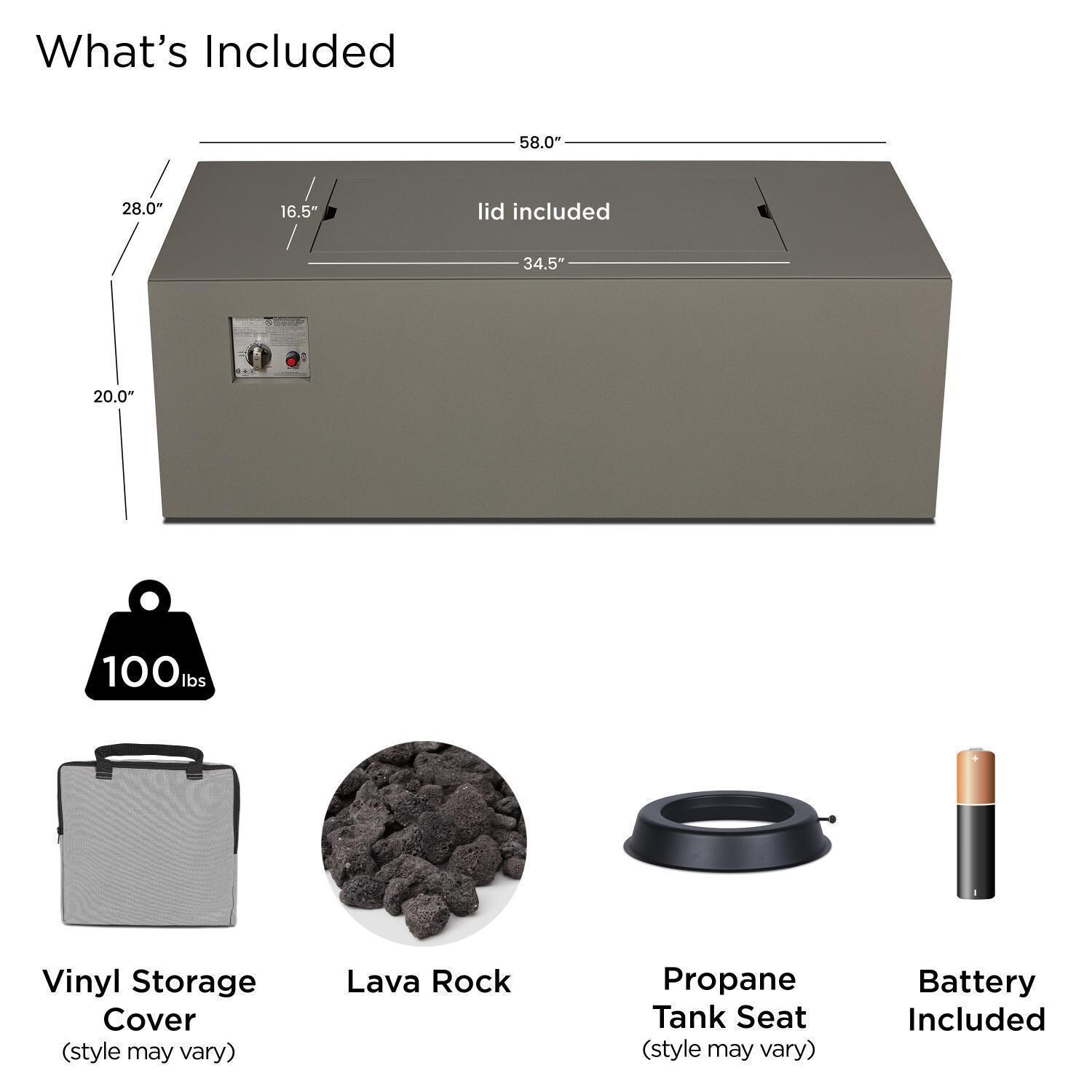 Covewood 4272LP-CGRY 58 Inch Rectangular Aluminum Propane Fire Pit Table in Gray by BBQGuys Signature - Included - Detail thumbnail