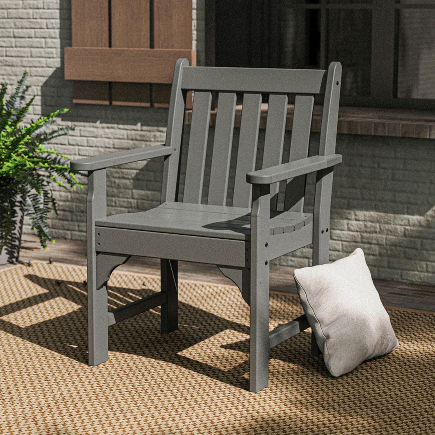 POLYWOOD Vineyard Garden Arm Chair - Teak - Patio - Shown in Slate Gray finish - Lifestyle