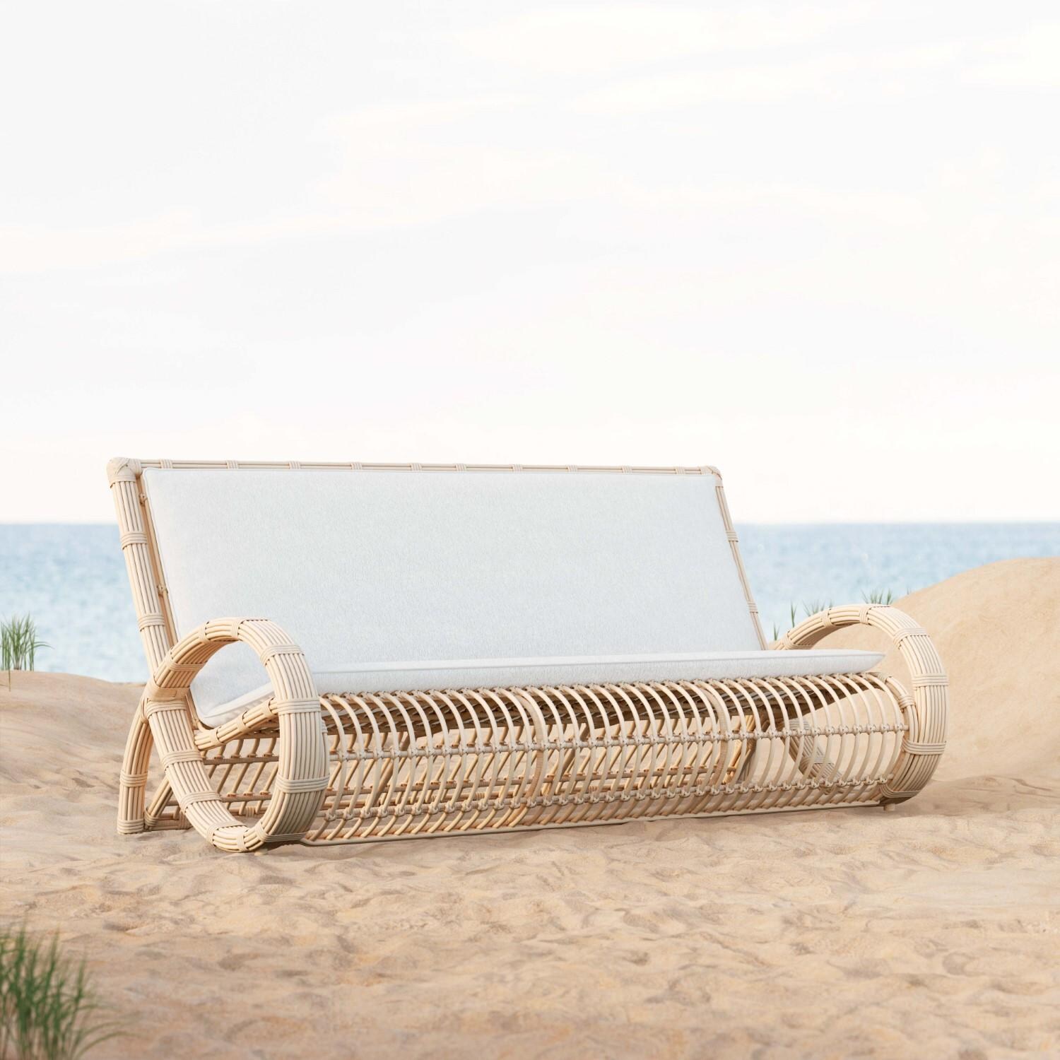 Azzurro Living PAL-W05S3-CU Paloma Wicker Sofa in Almond/Cloud - Hero - Lifestyle thumbnail