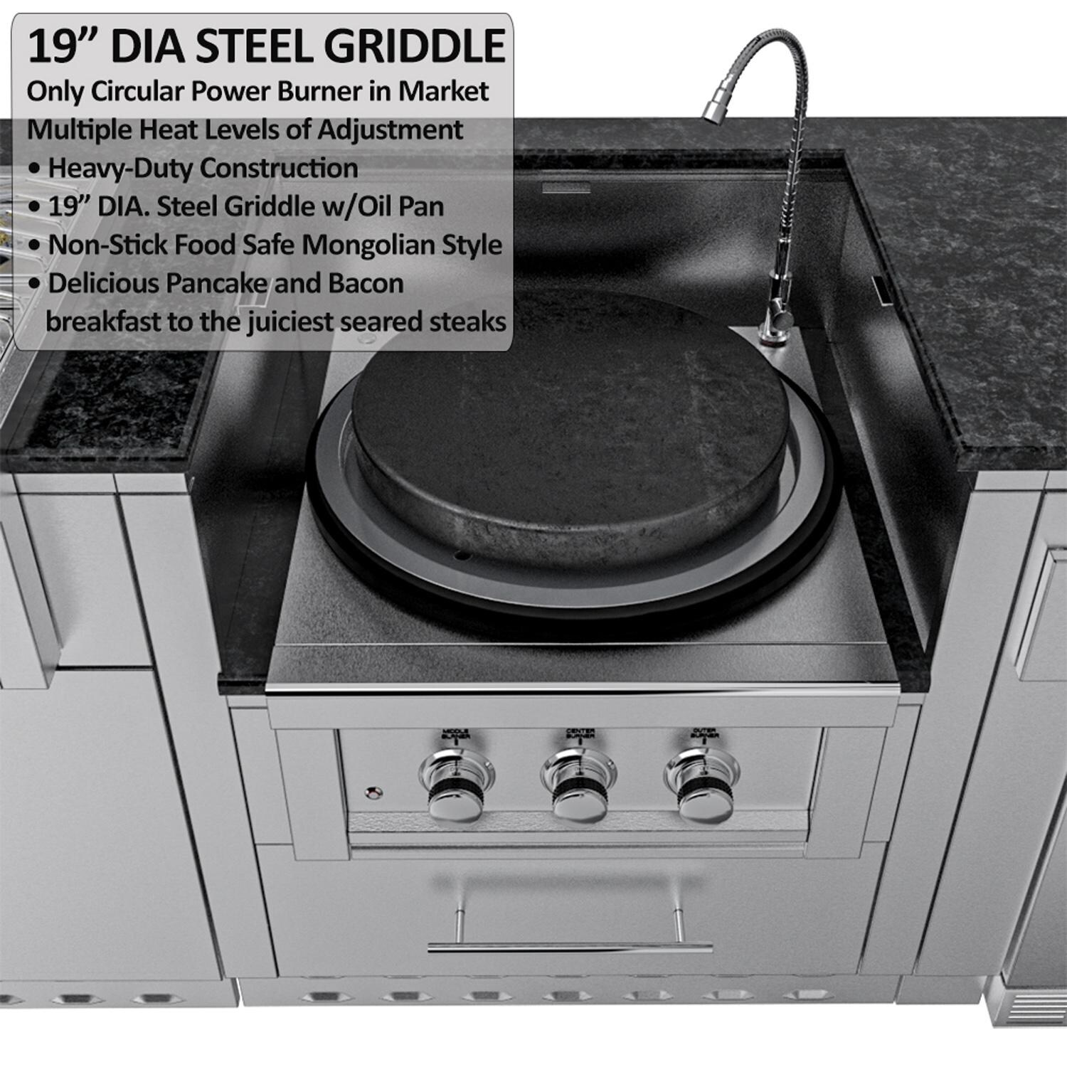 Sunstone Grills SCPHILLCOUNTRY13.6-NG Hill Country 13 1/2 Ft Outdoor Kitchen Island w/ Natural Gas Grill & Side Burner, Sink, Refrigerator, Door & Drawer - Griddle Topper - Detail thumbnail