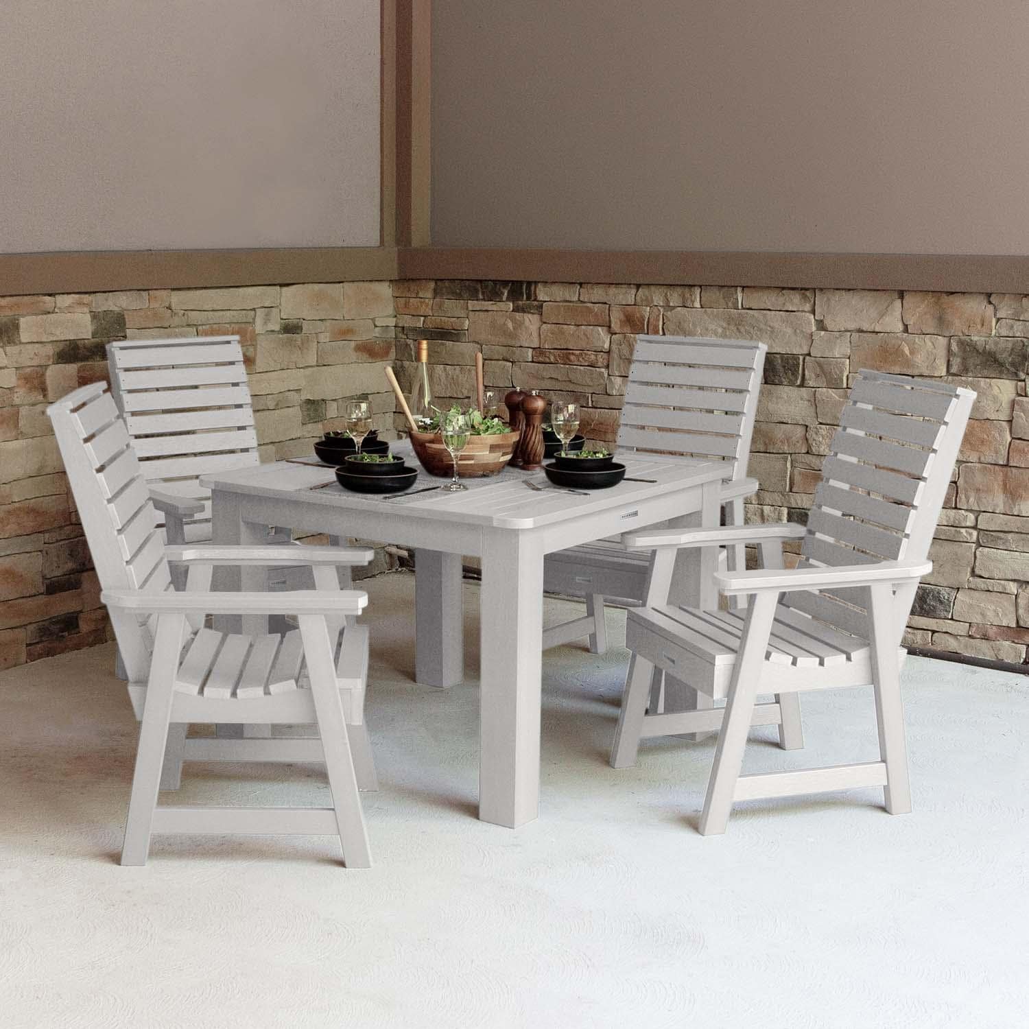 Lakeview Outdoor Designs Elm Pointe 5 Pc Recycled Plastic Square Dining Set in White by - LV-DNW44-WHE