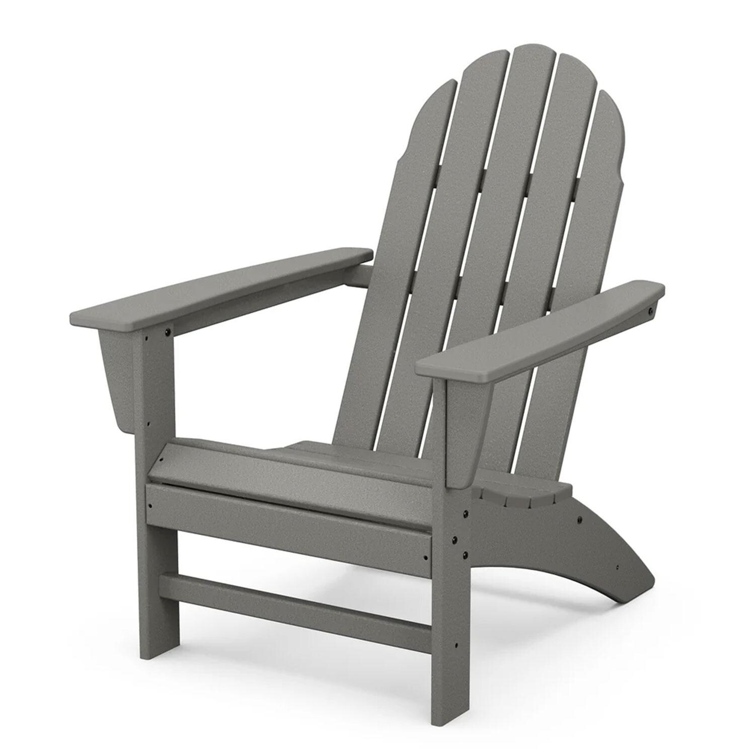 POLYWOOD Slate Grey Vineyard 6-Piece Adirondack Chat Set w/ Fire Pit Table - Adirondack Chair - Front View - White Background thumbnail