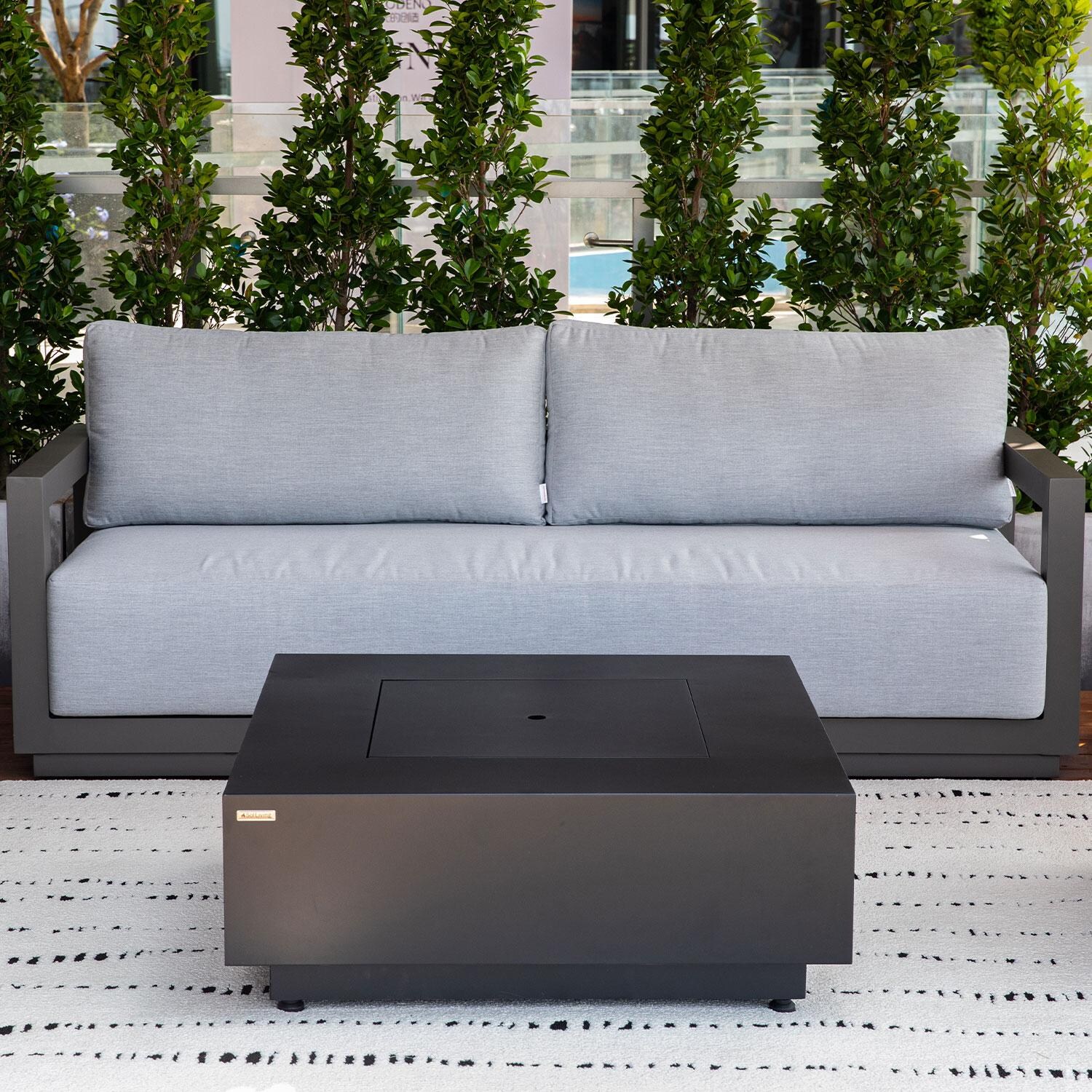 Elementi Newport Outdoor Aluminum 3 Person Sofa w/ Sunbrella Cushions