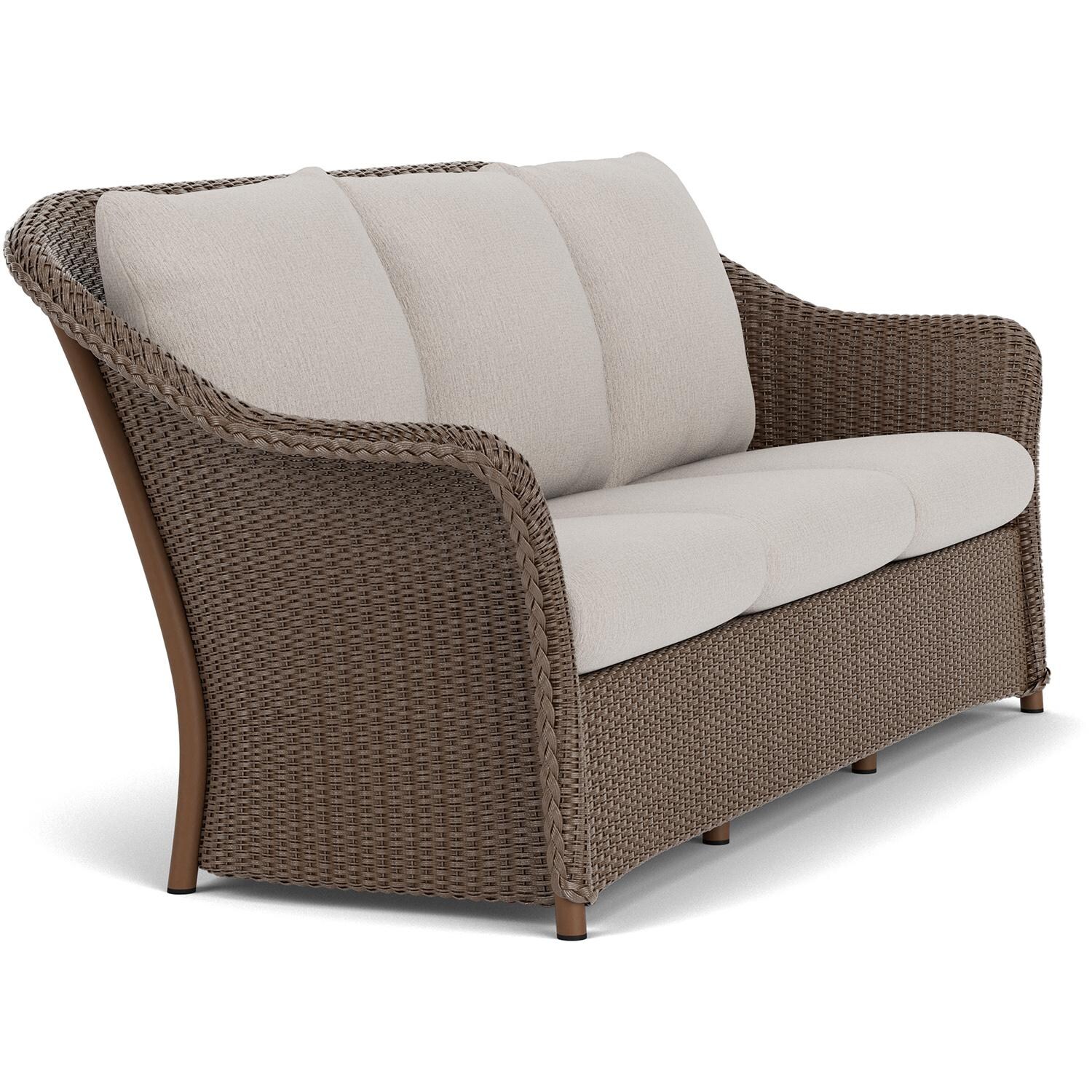 Lloyd Flanders Weekend Retreat Sofa in Bark Finish W/ Remy Cloud Fabric - Angled thumbnail