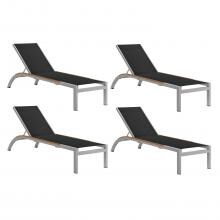 Argento 4 Piece Aluminum Patio Chaise Lounge Set W/ Tekwood Natural Side Rails By Oxford Garden - Black Sling