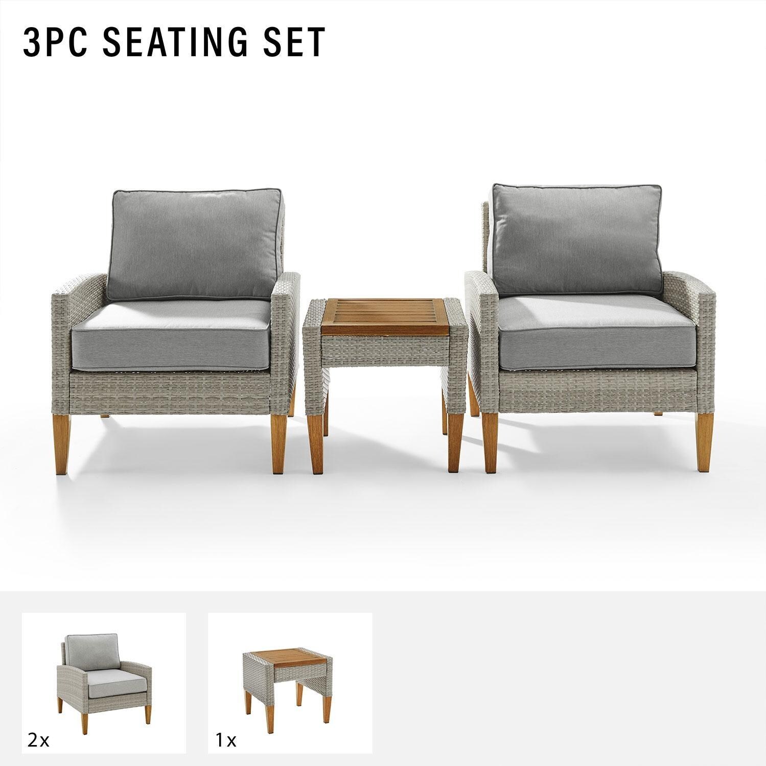 Ultimate Patio UP-92428GY-AC 3Pc Wicker Outdoor Chair Set in Acorn - Included in Set (Two Club Chairs & Middle Table) - Diagram thumbnail