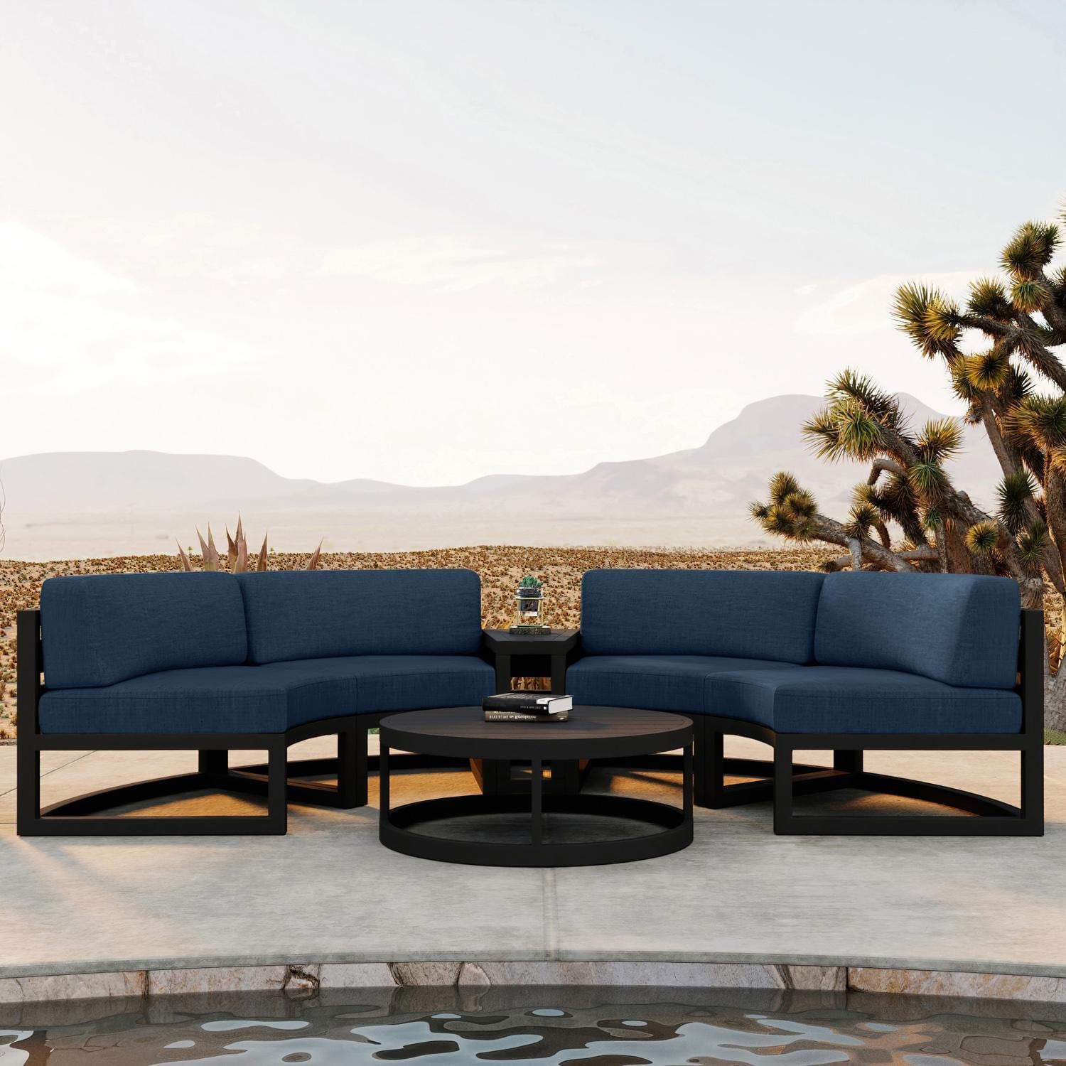 Lakeview Outdoor Designs Misty Cove 4 Pc Aluminum Seating Set - Curved Sectional in Black/Spectrum Indigo by - MSTYCV-BK-4CSEC-IN