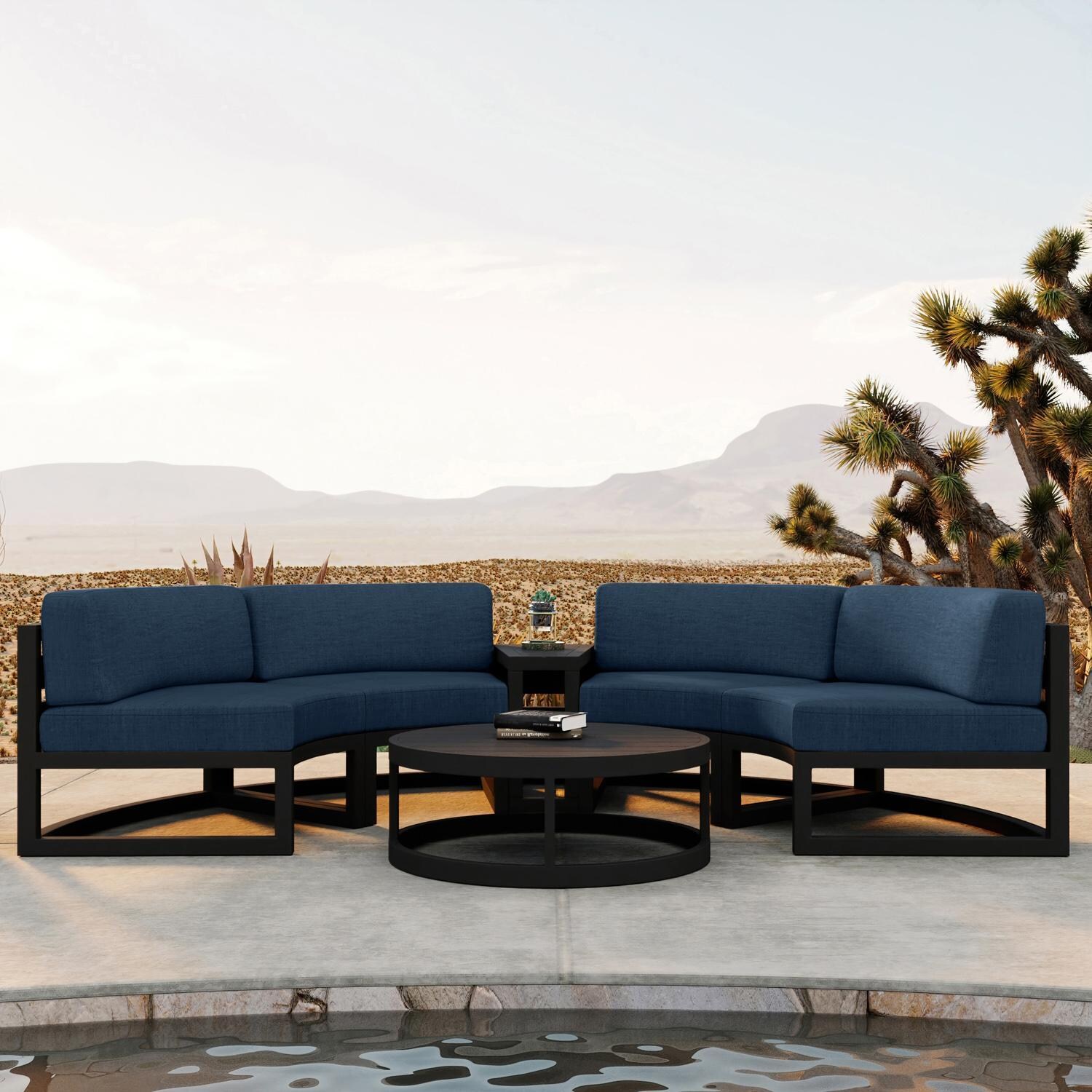 Misty Cove 4 Pc Aluminum Seating Set - Curved Sectional in Black/Spectrum Indigo by Lakeview Outdoor Designs