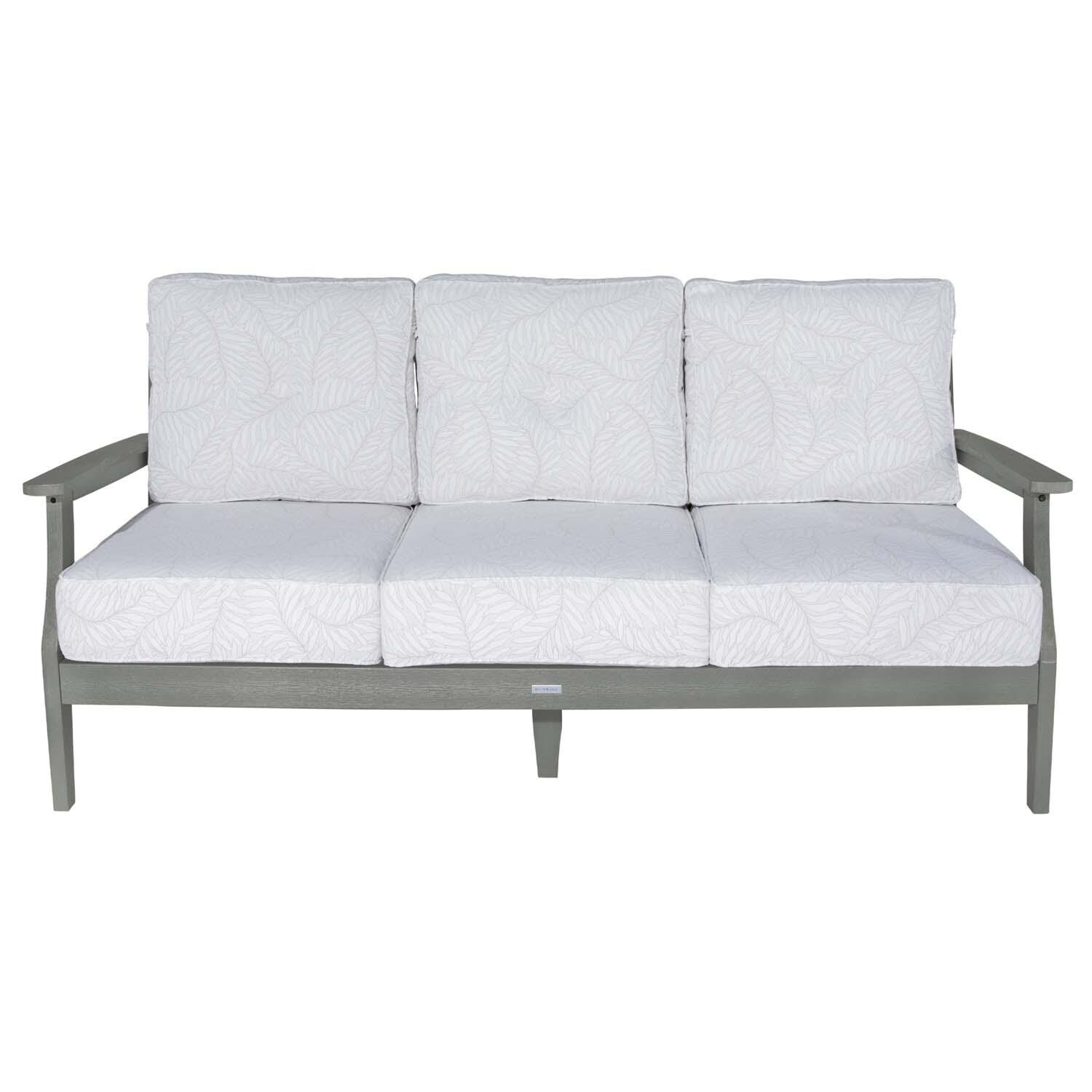 Blushing Bay 3 Person Recycled Plastic Sofa in Lively Parchment/Coastal Teak by Lakeview Outdoor Designs - White Background thumbnail