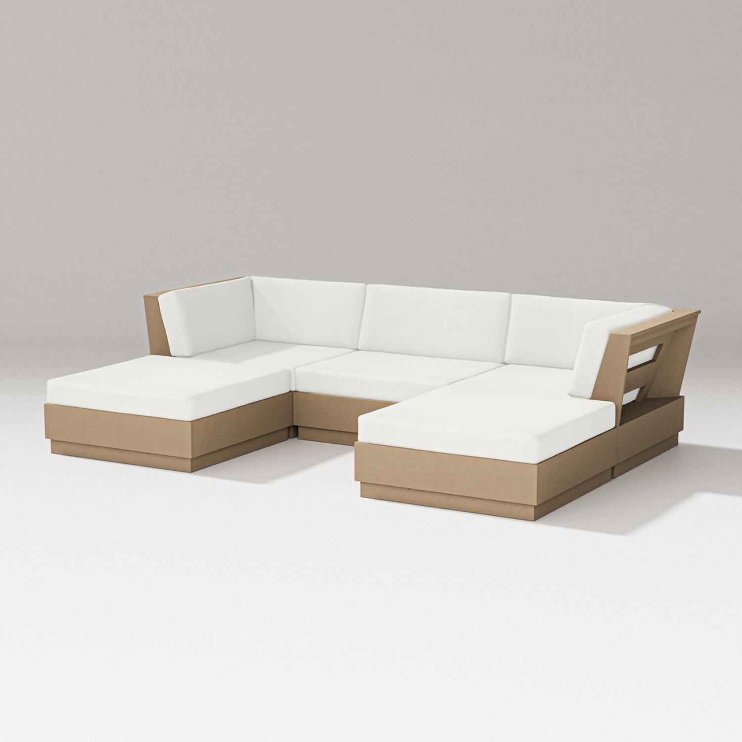 PW Designer Series Elevate 5 Pc Recycled Plastic Double Chaise Sectional Seating Set in Vintage Sahara/Natural Linen - Set - White Background thumbnail