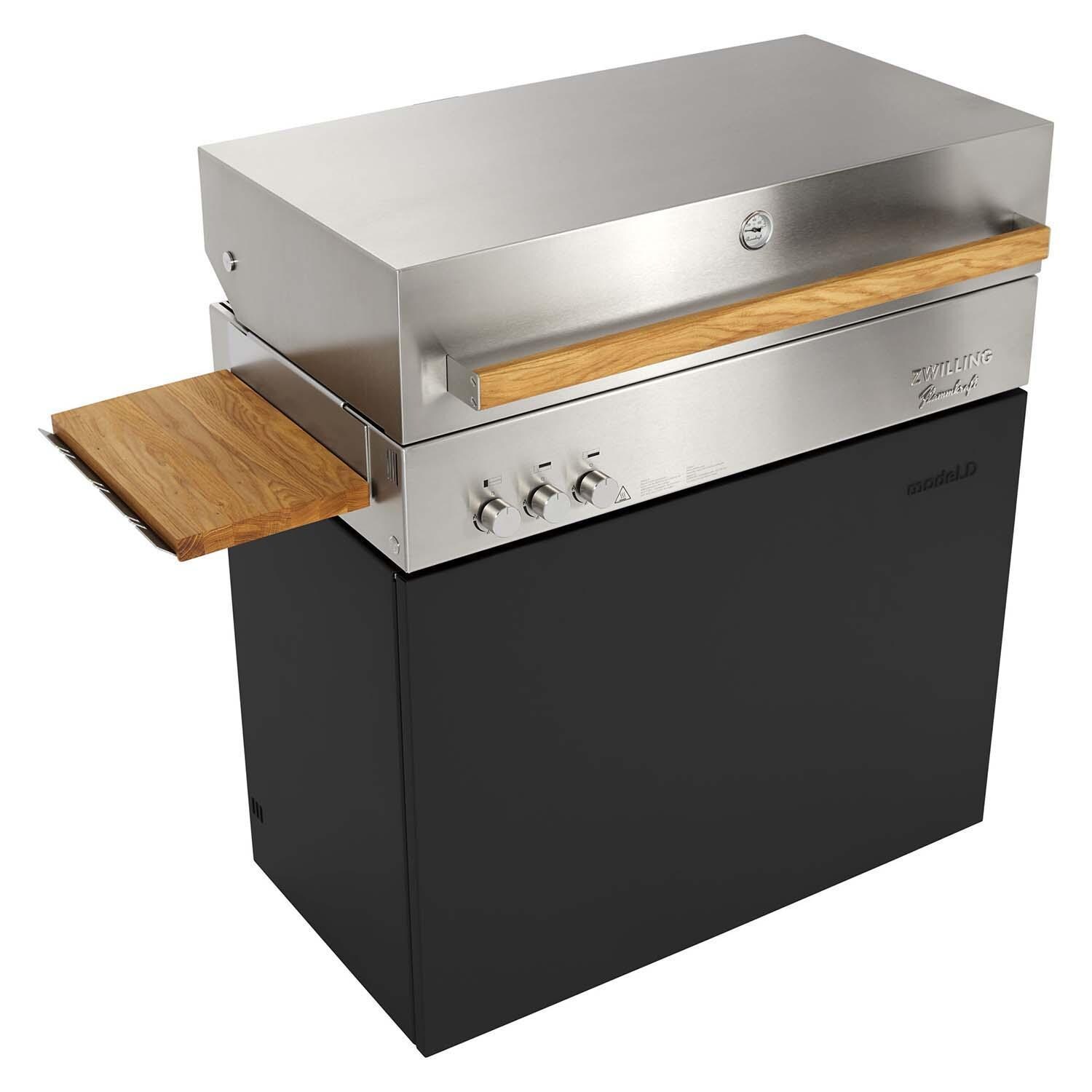 Flammkraft 1029545 Model D Propane Gas Grill - Ivory Black - Shown w/ Side Shelf (Sold Separately) - White Background thumbnail