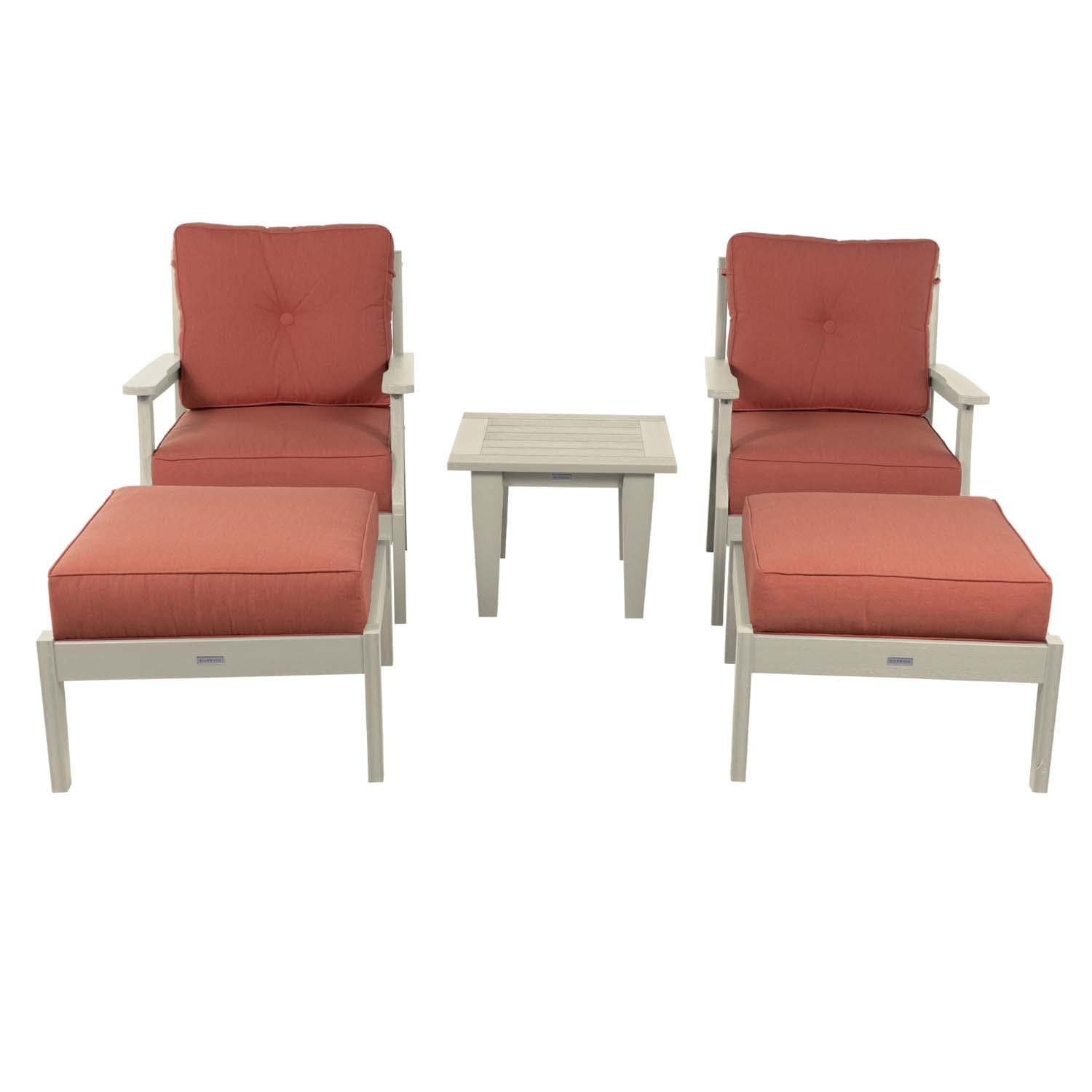 Blushing Bay 5 Pc Recycled Plastic Seating Set in Canvas Persimmon/Whitewash by Lakeview Outdoor Designs - White Background thumbnail