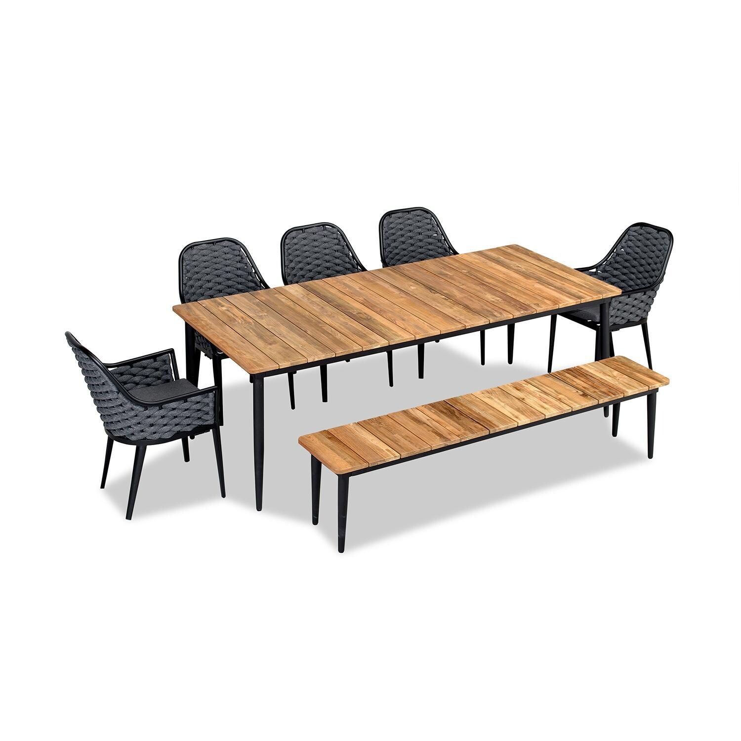 Chloe Bay 8 Seat Reclaimed Teak Dining Set w/Bench in Black by Lakeview - Top Angle View - White Background thumbnail