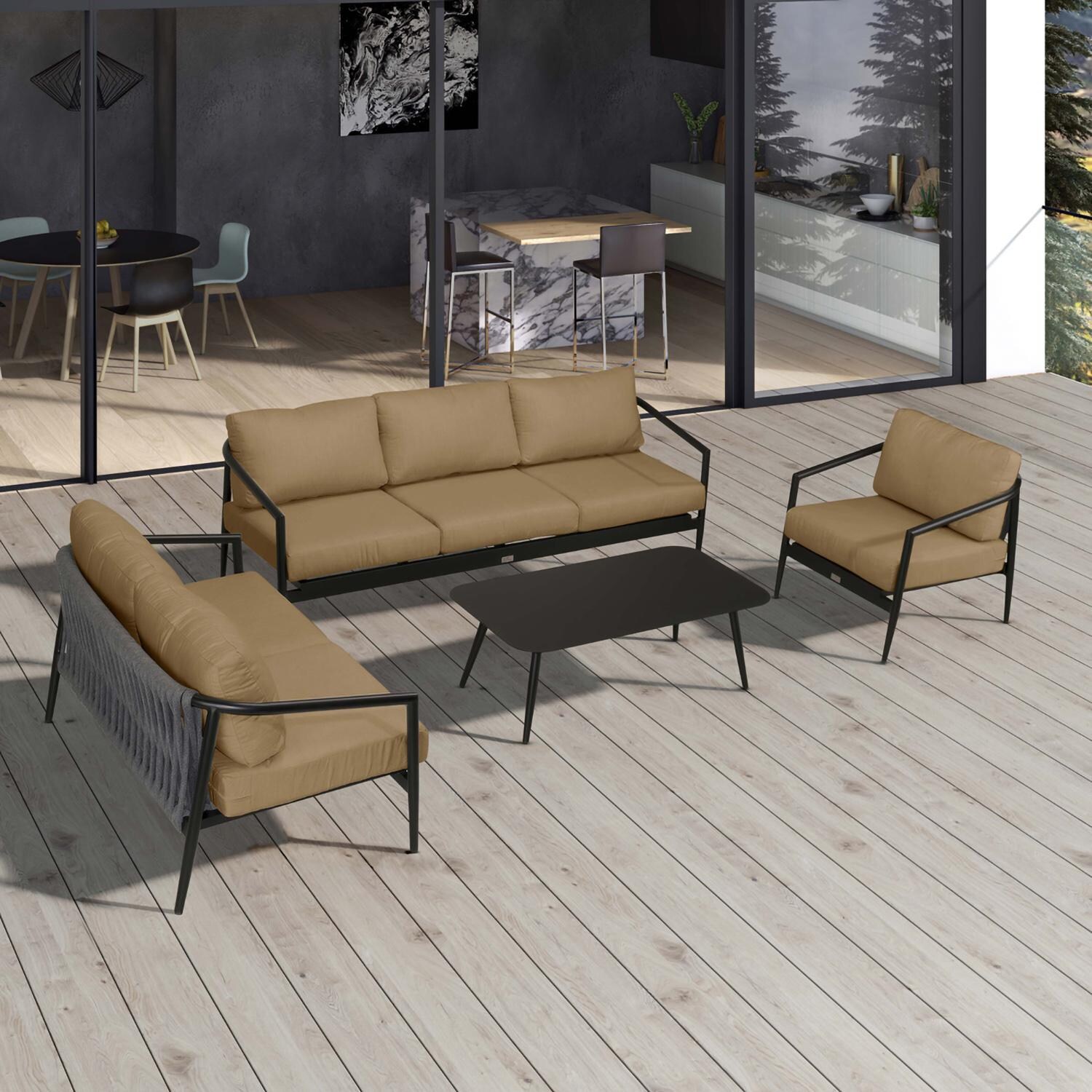 Lakeview Midnight Cove 4 Pc Aluminum Sofa Loveseat Seating Set in Black/Carbon/Heather Beige - Top - Lifestyle thumbnail