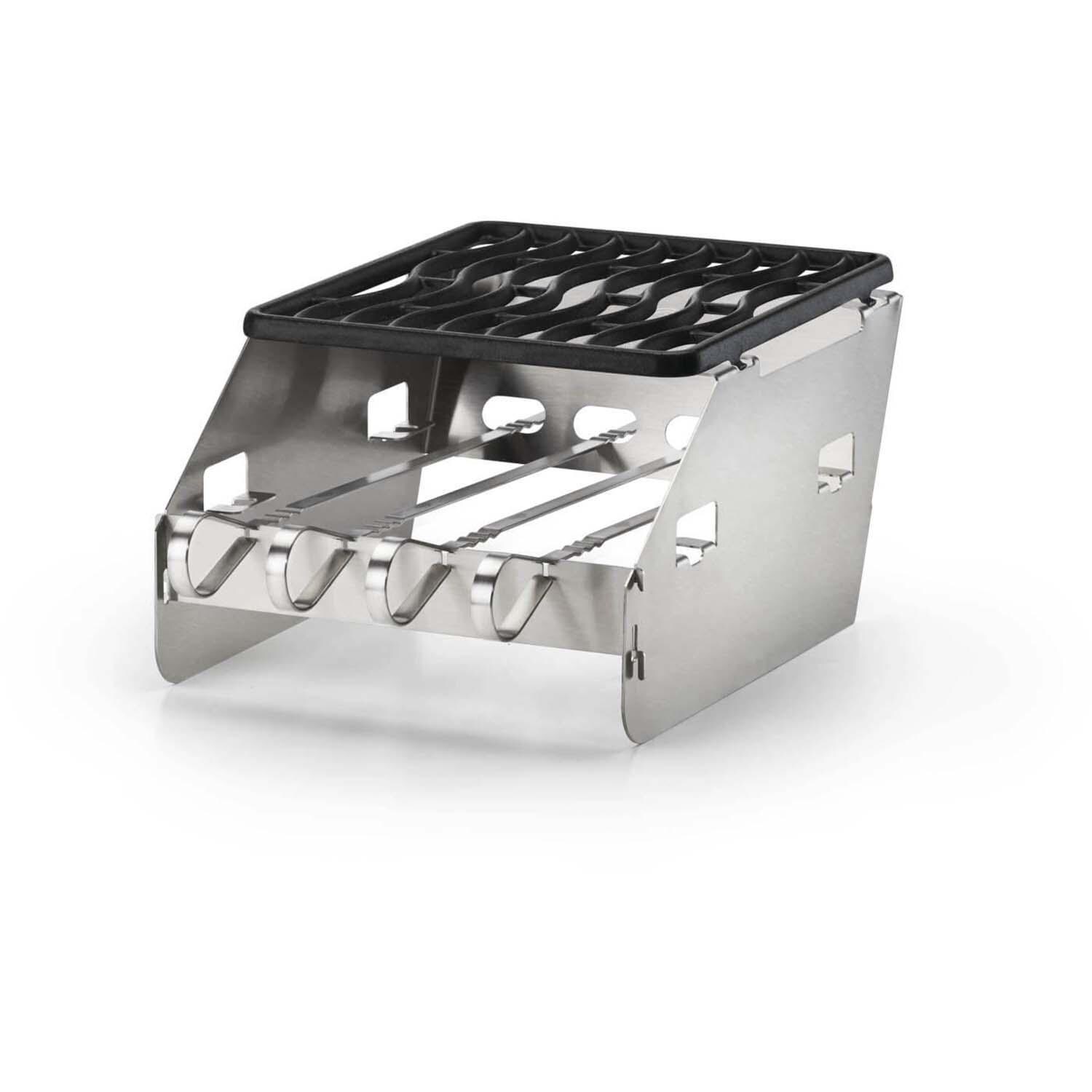 Napoleon  71302 SIZZLE ZONE Burner Windshield and Skewer Rack - Small - Skewers Lowered - White Background thumbnail