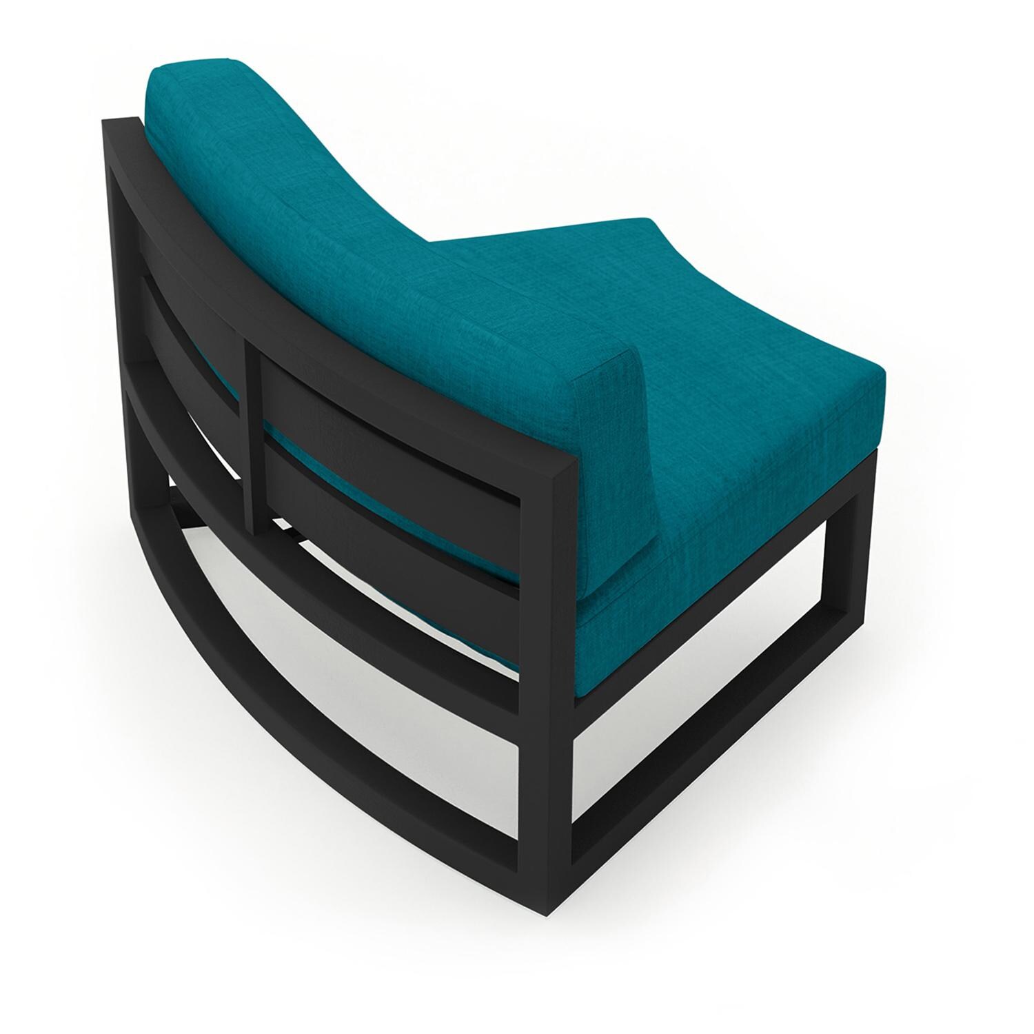 Lakeview MSTYCV-BK-CRVS-PC Misty Cove 2 Pc Aluminum Curve Club Chair in Black w/Spectrum Peacock Cushions by Lakeview Outdoor Designs - Angled Back - White Background thumbnail