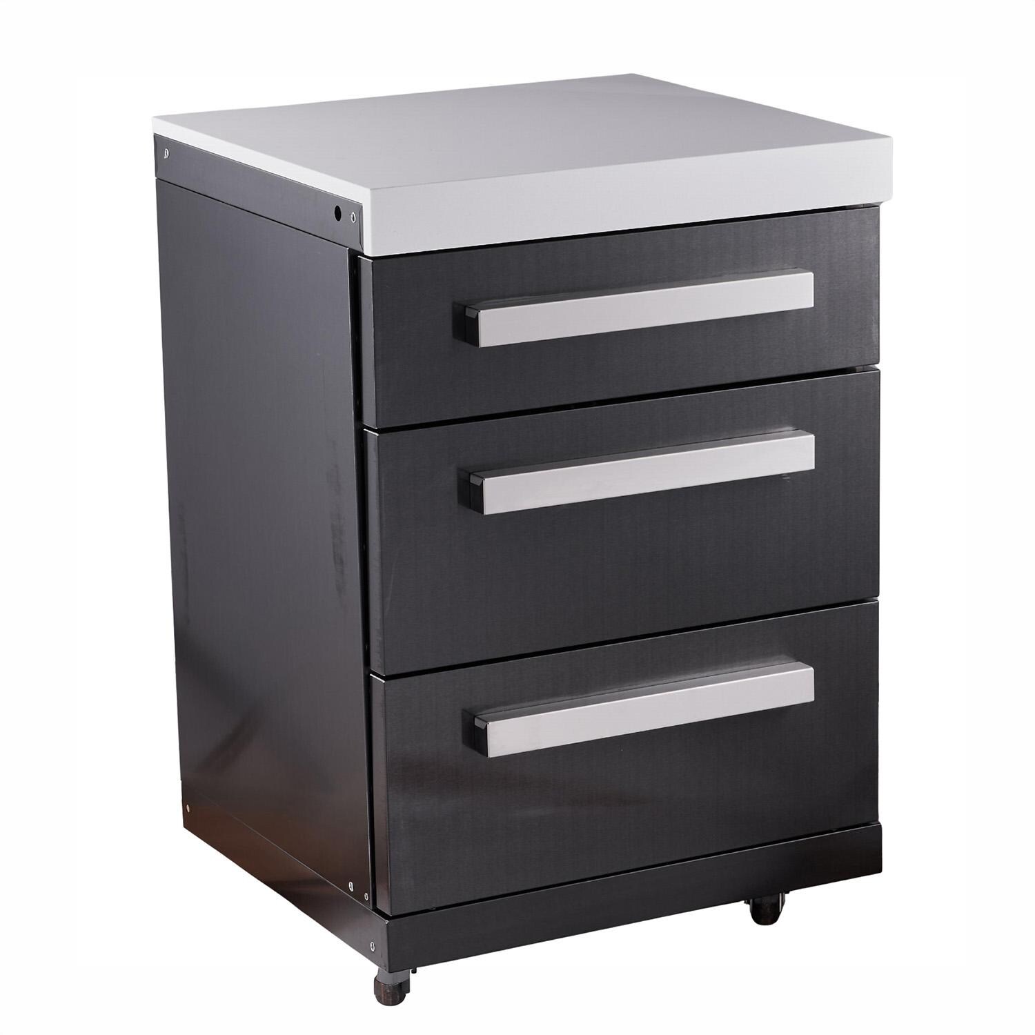 Mont Alpi MADRW-BSS Outdoor Rated Triple Drawer Cabinet Module - Black Stainless Steel - Angled Right - White Background thumbnail
