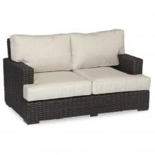 Cardiff Wicker Patio Loveseat W/ Sunbrella Canvas Flax Cushions By Sunset West image