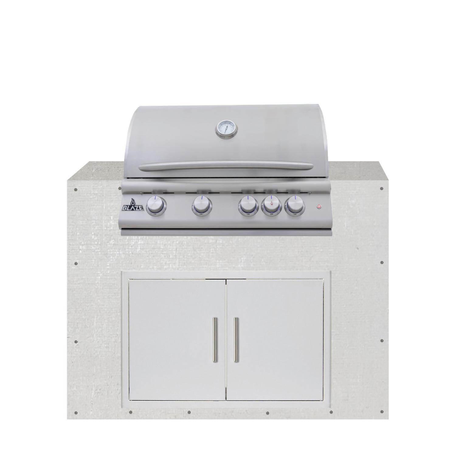 BBQGuys Signature 48-in Ready for Finish Outdoor Kitchen Module w/ Blaze LTE+ 32-in Propane Grill & Double Doors - Module - White Background thumbnail