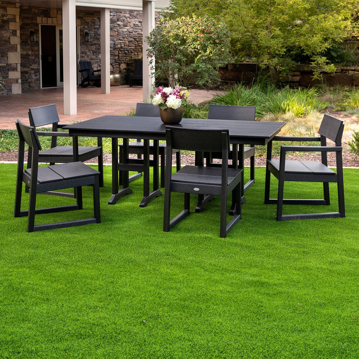 POLYWOOD 37 X 72-Inch Farmhouse Dining Table - Black - Lifestyle (Slate Grey Finish Shown) thumbnail