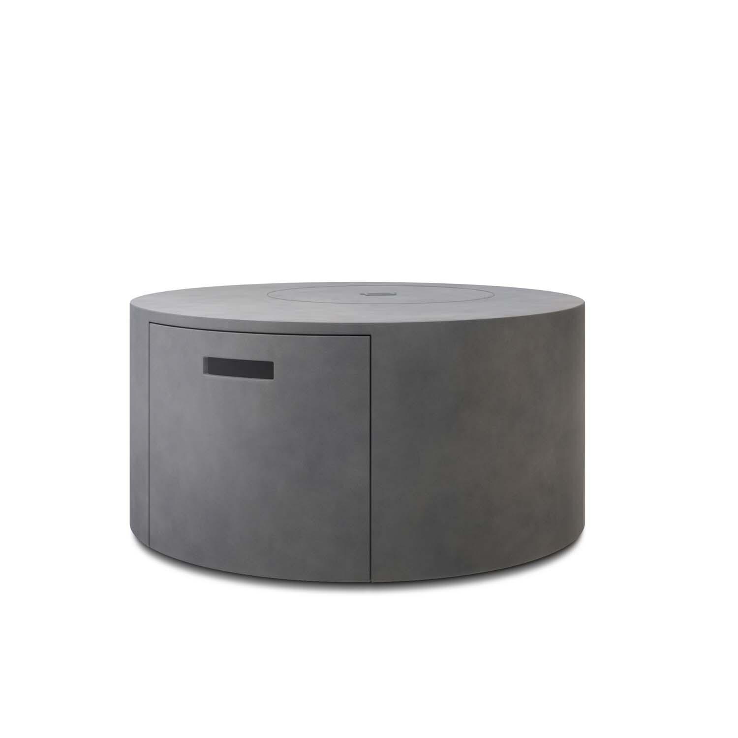 Bellino 42 Inch Round Aluminum Propane Fire Pit w/ Lid in Concrete Grey by Ebel - Closed - White Background thumbnail