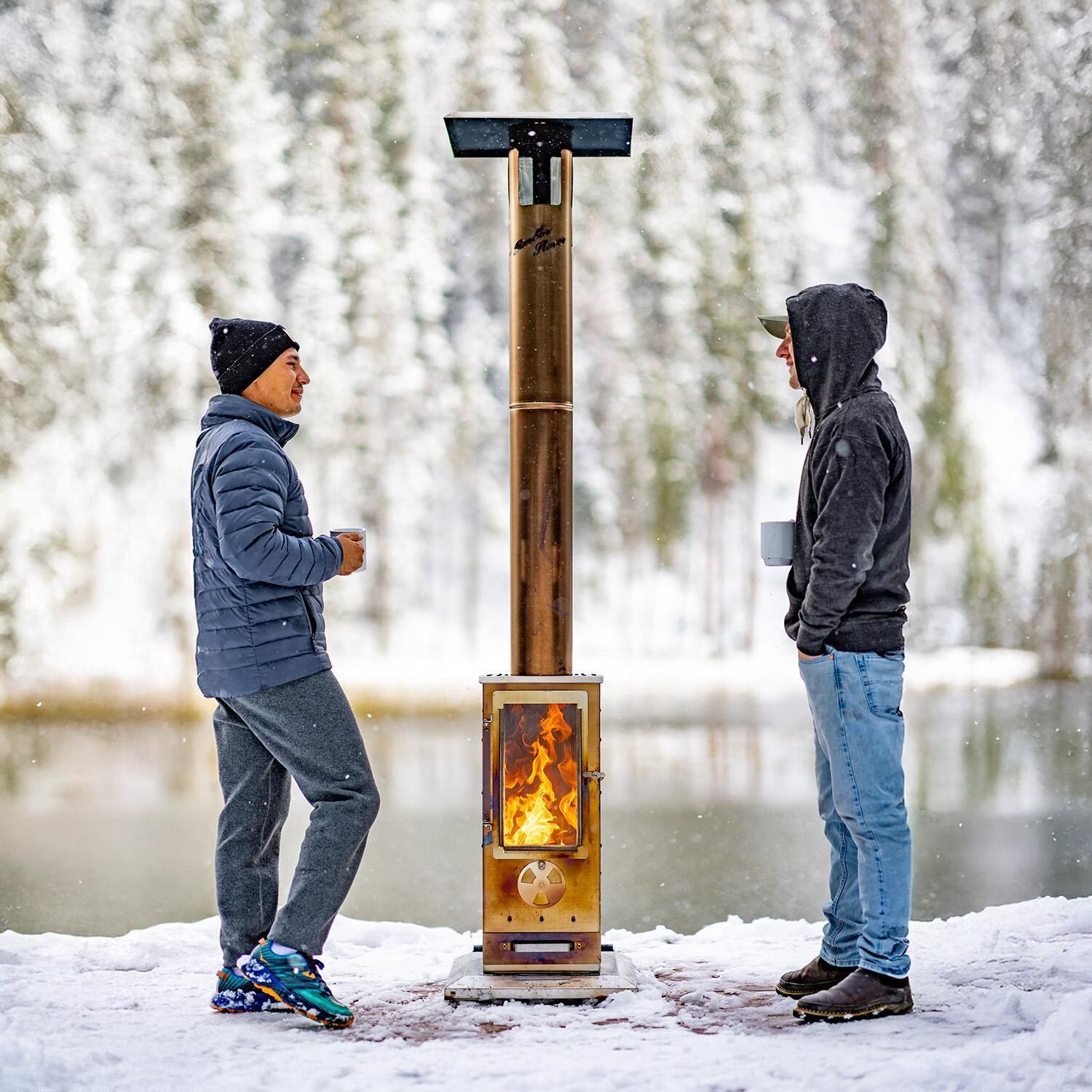Timber Stoves Revere 22-in 90,000 BTU Pellet Freestanding Patio Heater - Stainless Steel - WPPHRSS1.0 - In the Snow - Lifestyle thumbnail