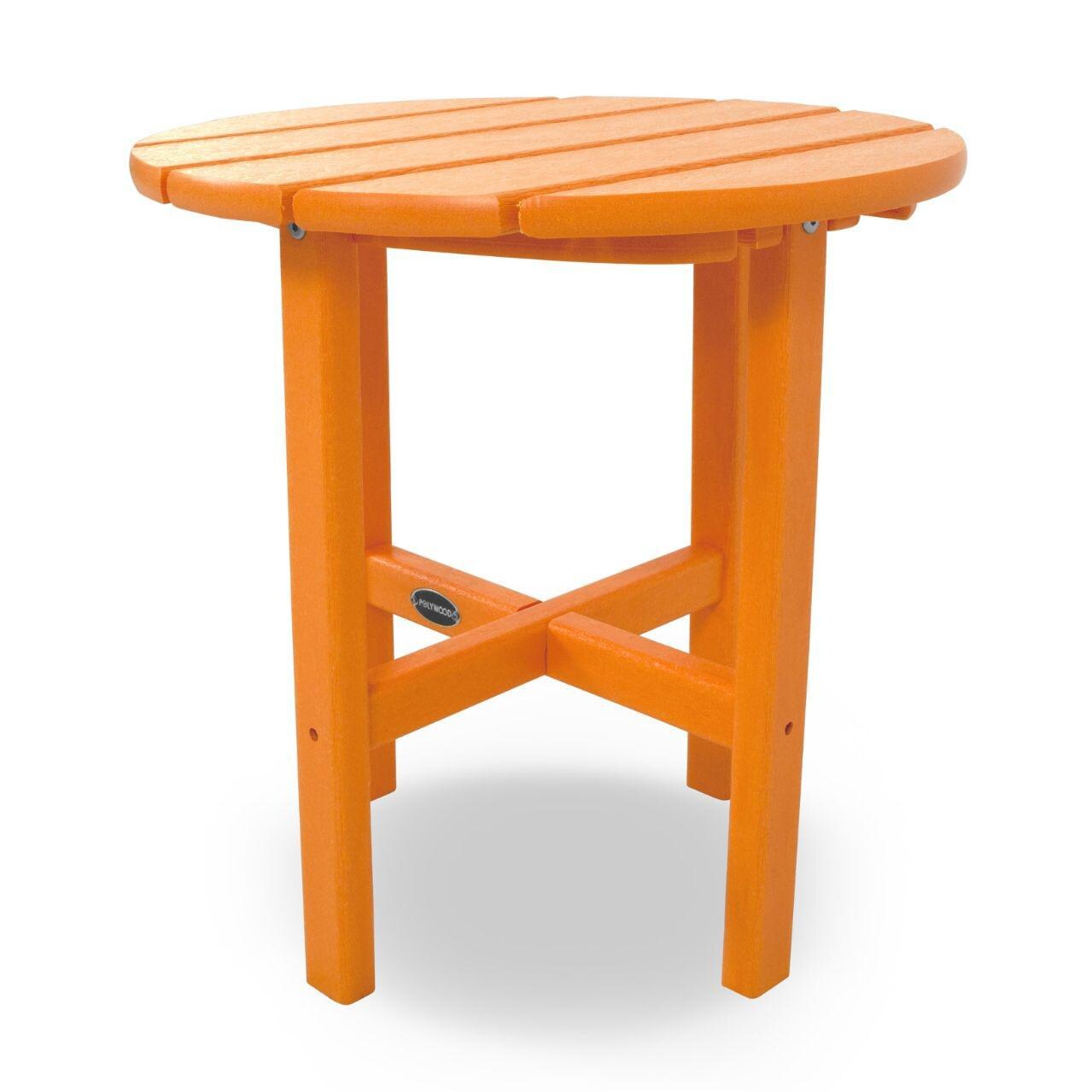 18 Inch Round Tangerine Recycled Plastic Wood Patio End Table By