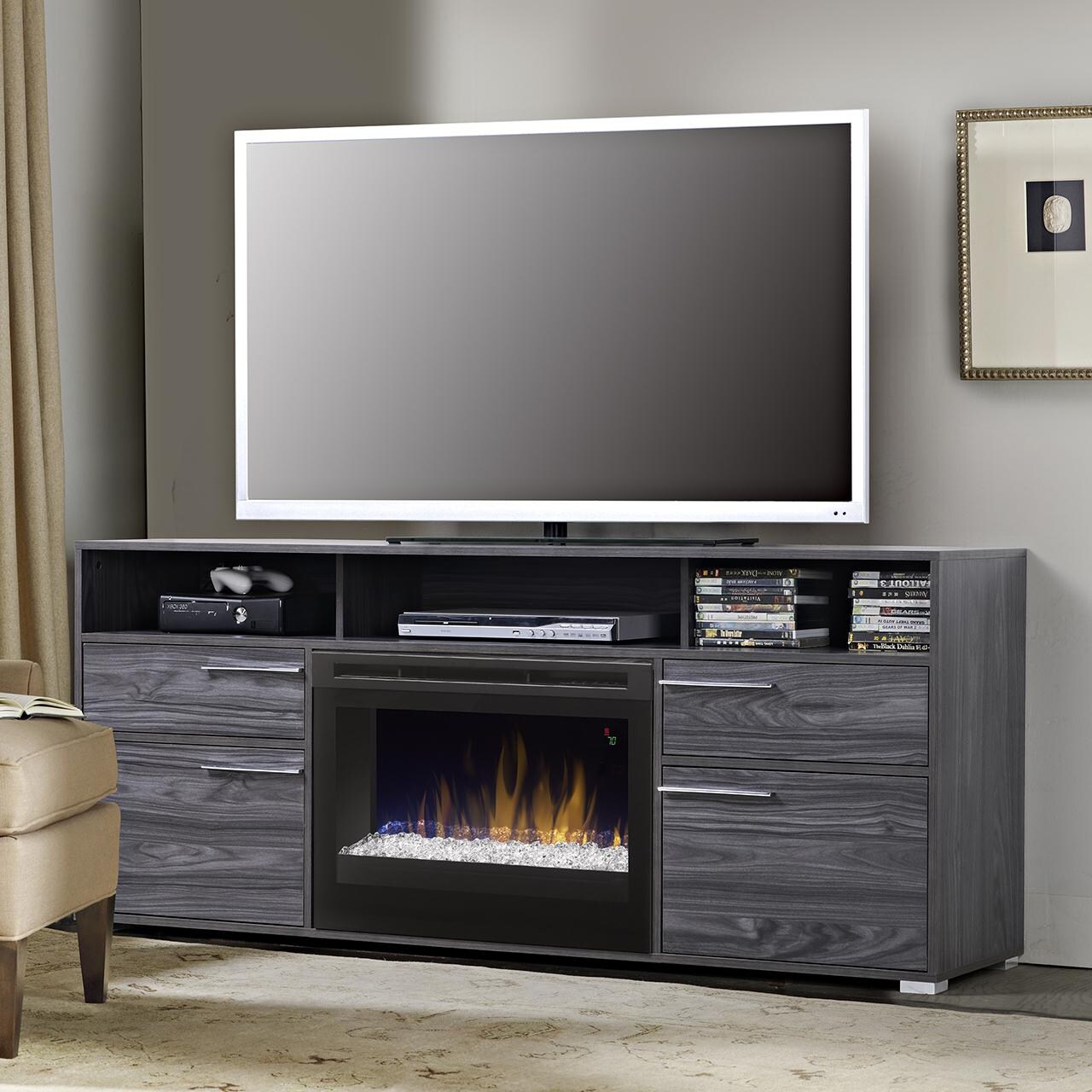 Dimplex Sander 66Inch Electric Fireplace Media Console Glass Embers