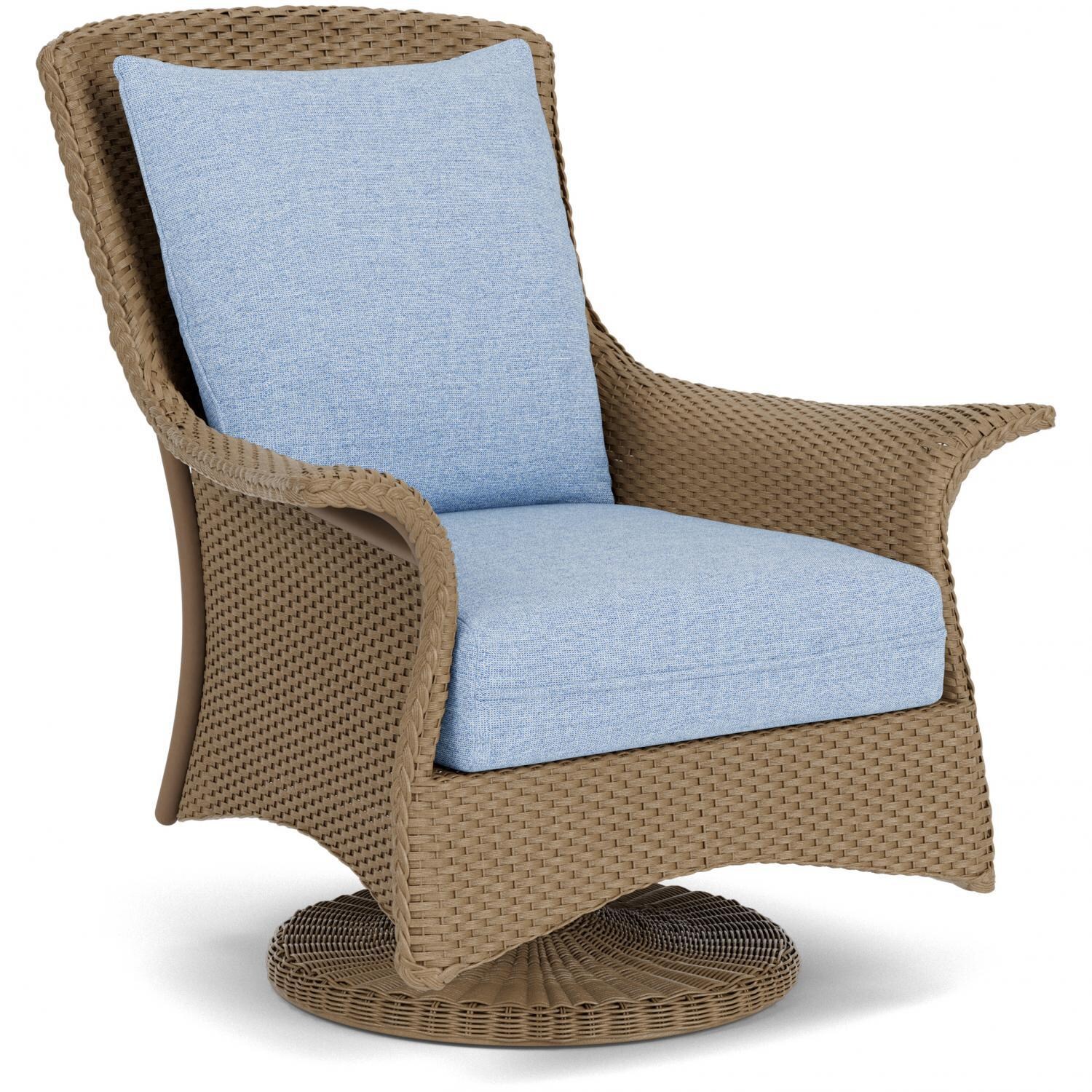 Lloyd Flanders Mandalay Swivel Rocker Lounge Chair in Fawn Finish with Demo Skyway fabric - Angled thumbnail