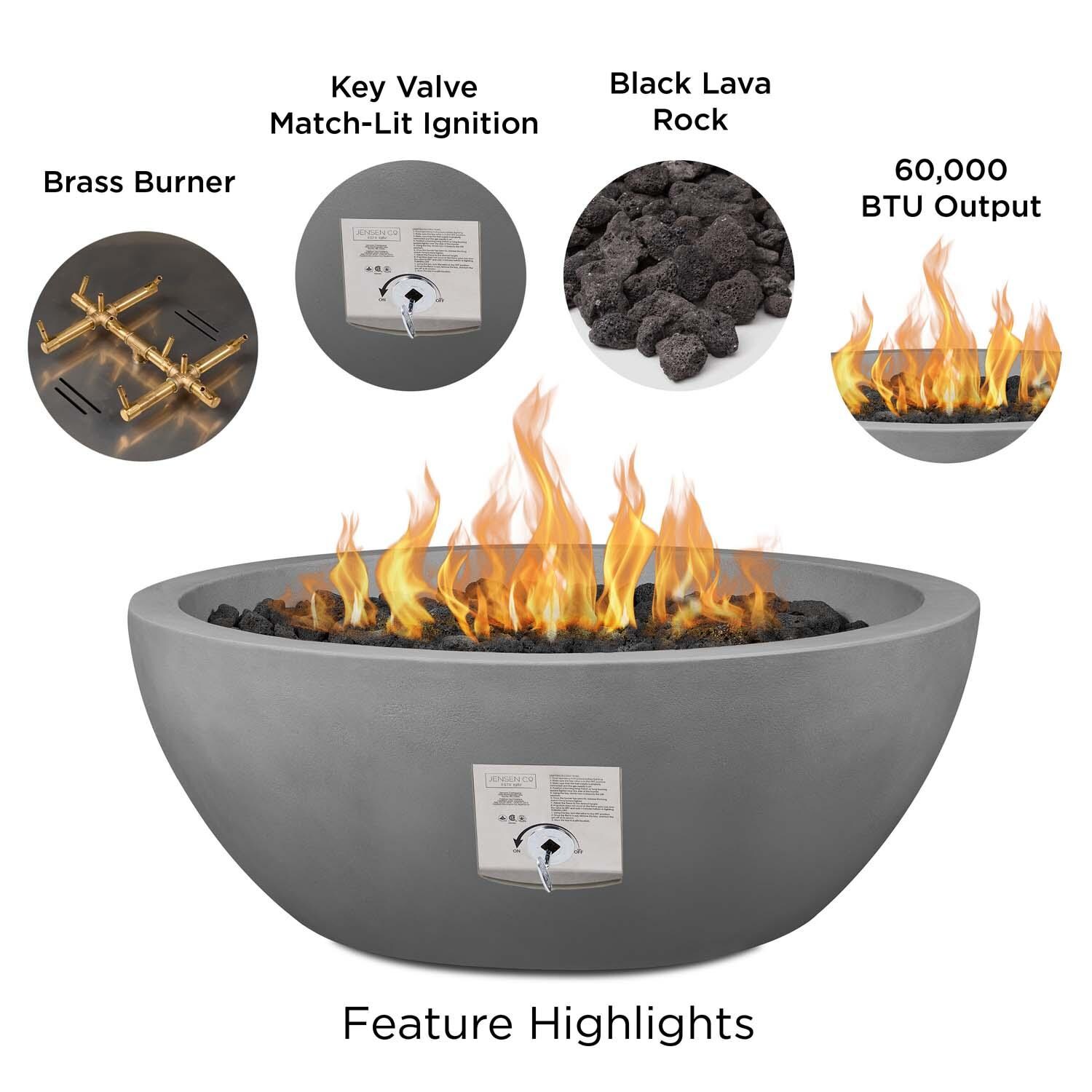 Dustyview 42-in Round Concrete Propane Fire Pit in Ash by BBQGuys Signature - Features - Detail thumbnail