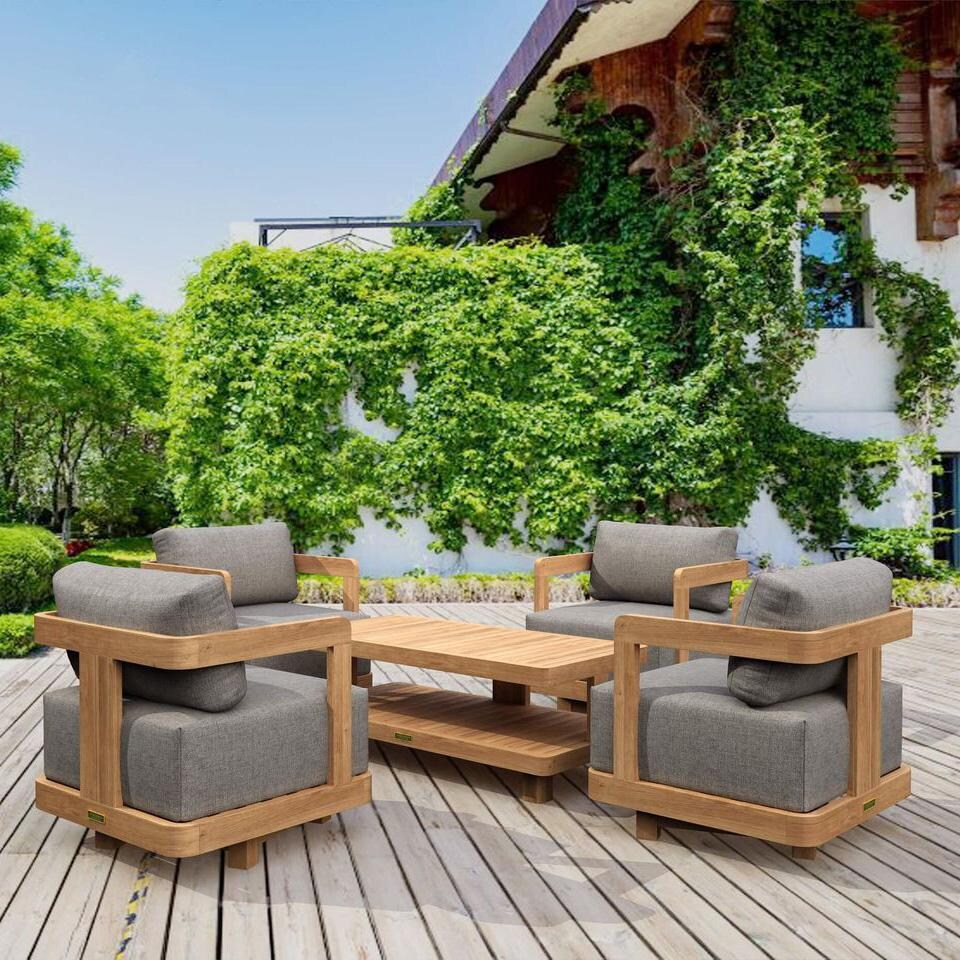 Conde Coastal 5 Pc Teak Seating Set Swivel in Cast Slate by Lakeview Outdoor Designs - Lifestyle thumbnail