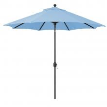 Galtech 9 Ft. Octagonal Aluminum Patio Market Umbrella W/ Crank Lift And Deluxe Auto Tilt - Black Frame W/ Sunbrella Canvas Air Blue Canopy