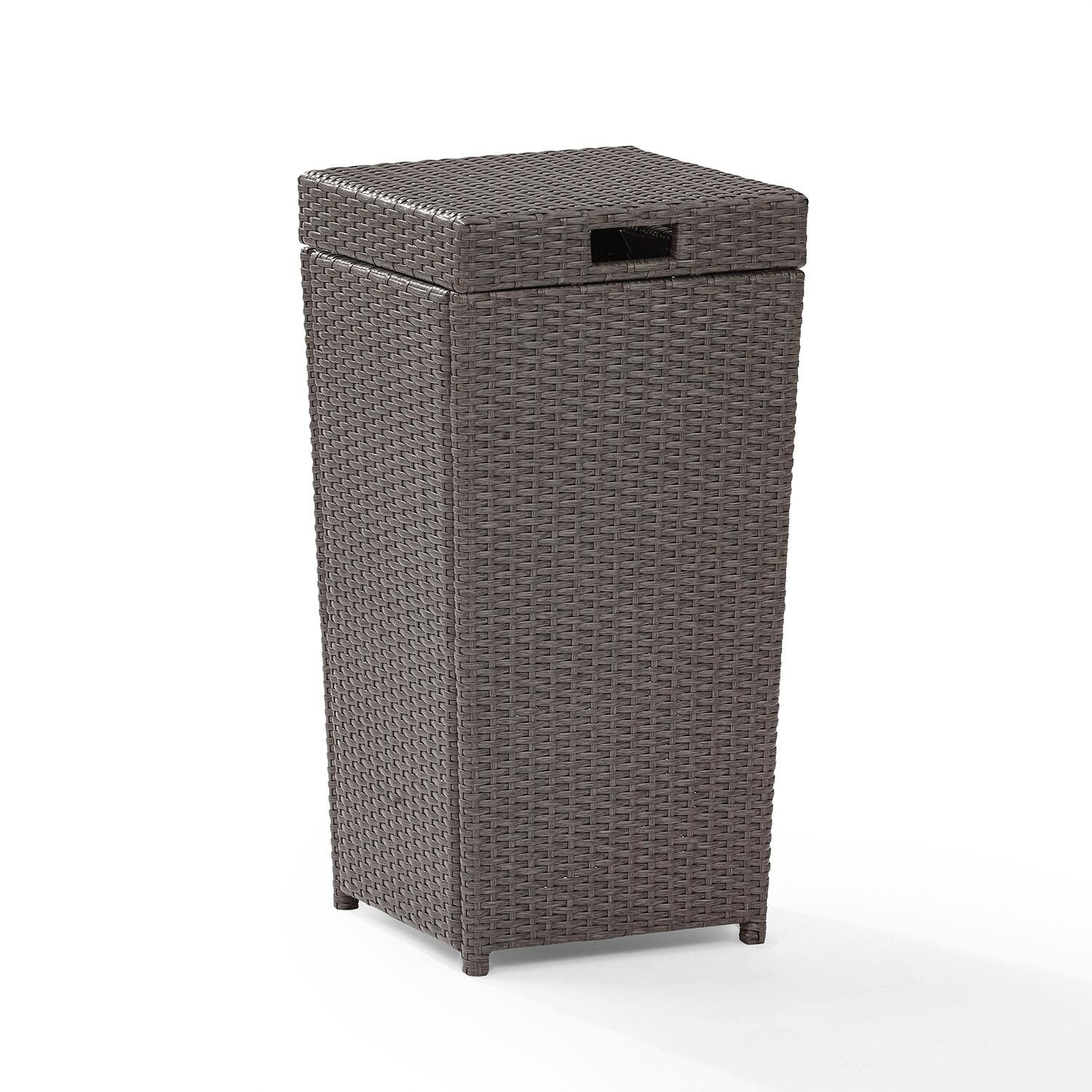 Chester Bay Wicker Outdoor Trash Can in Weathered Gray by Ultimate Patio - Closed - White Background thumbnail
