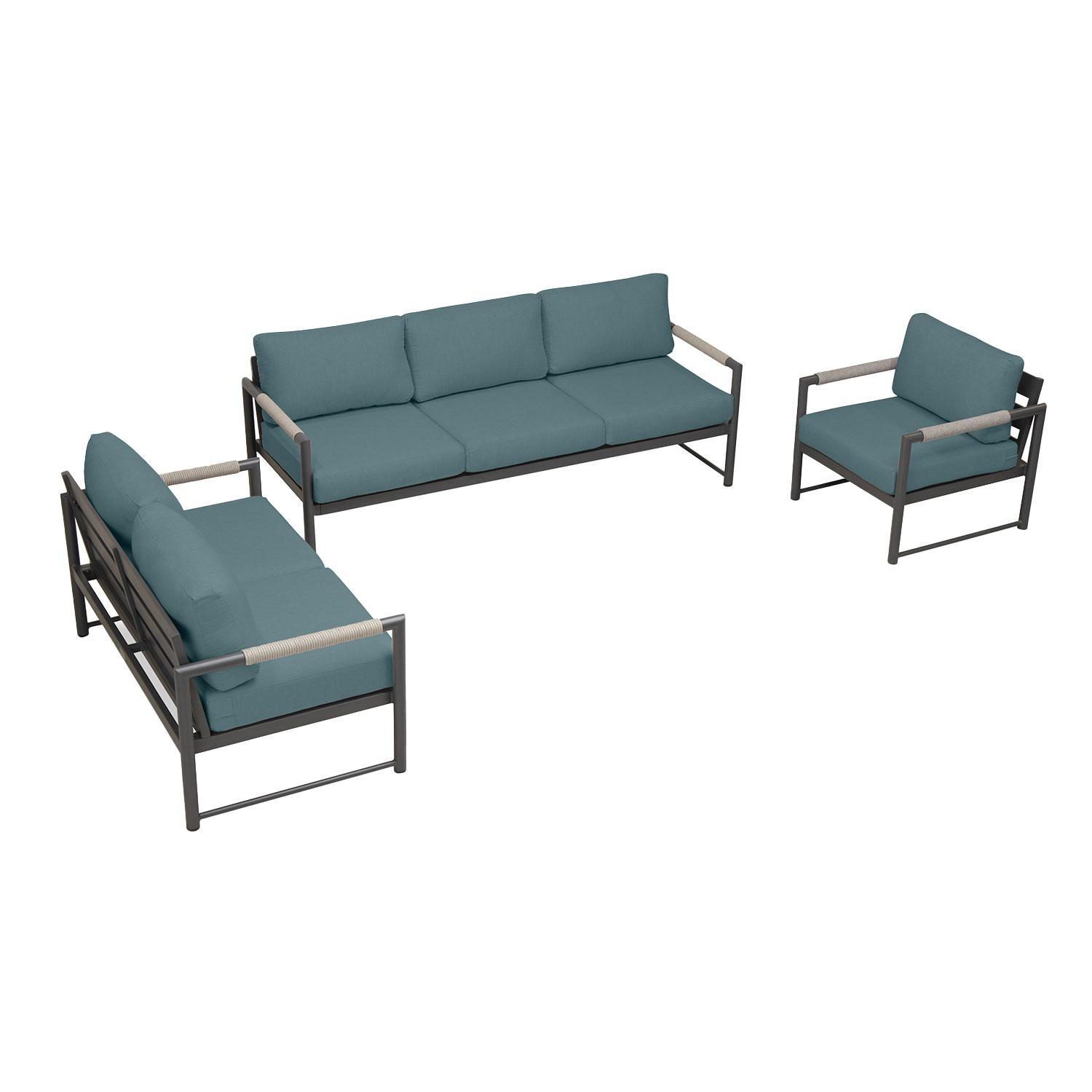 Lakeview AVEBAY-SL-PG-SET143-CL Avenue Bay Slate/Pebble Gray 3 Pc Sofa Loveseat Set - Cast Lagoon - Overhead View - White Background thumbnail