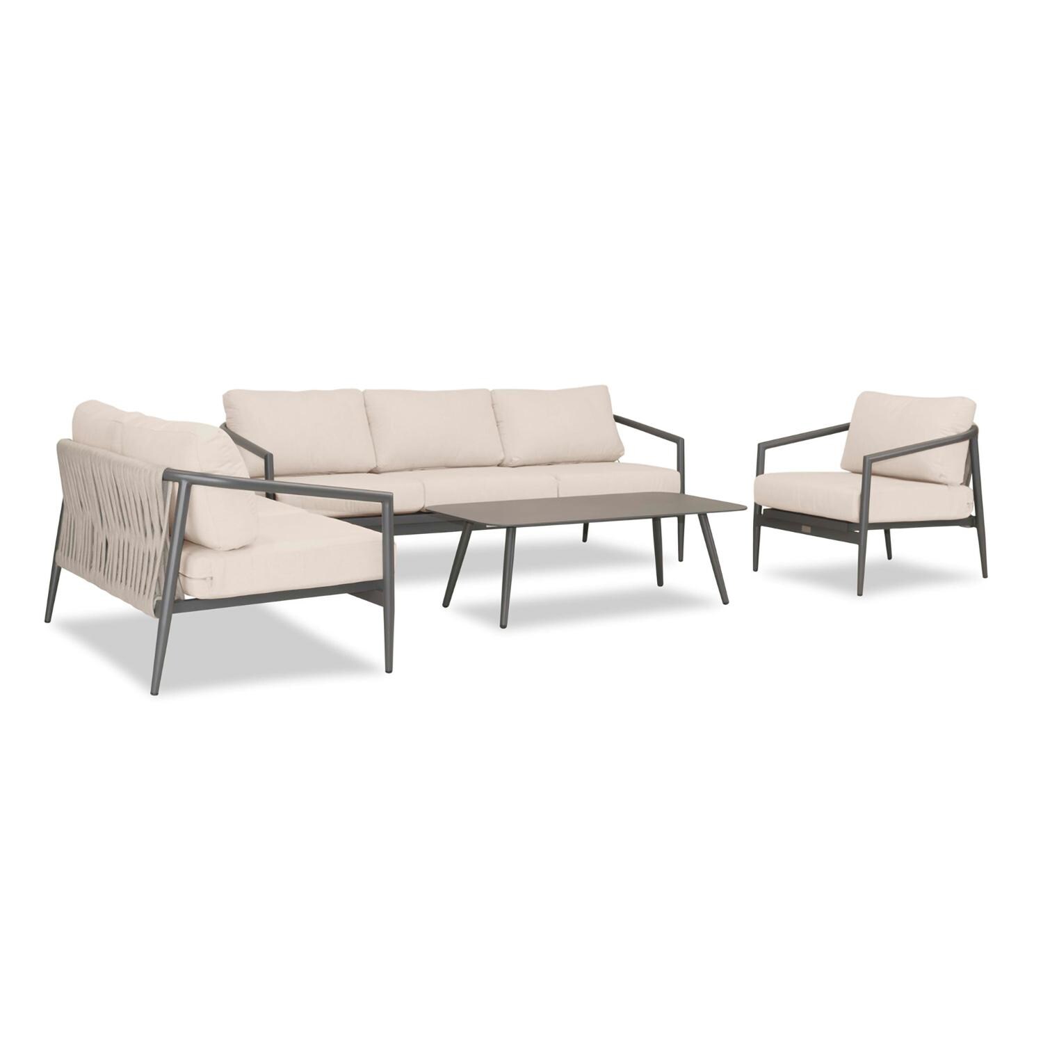 Lakeview Midnight Cove 4 Pc Aluminum Sofa Loveseat Seating Set in Slate/Pebble Gray/Canvas Flax - Angled - White Background thumbnail