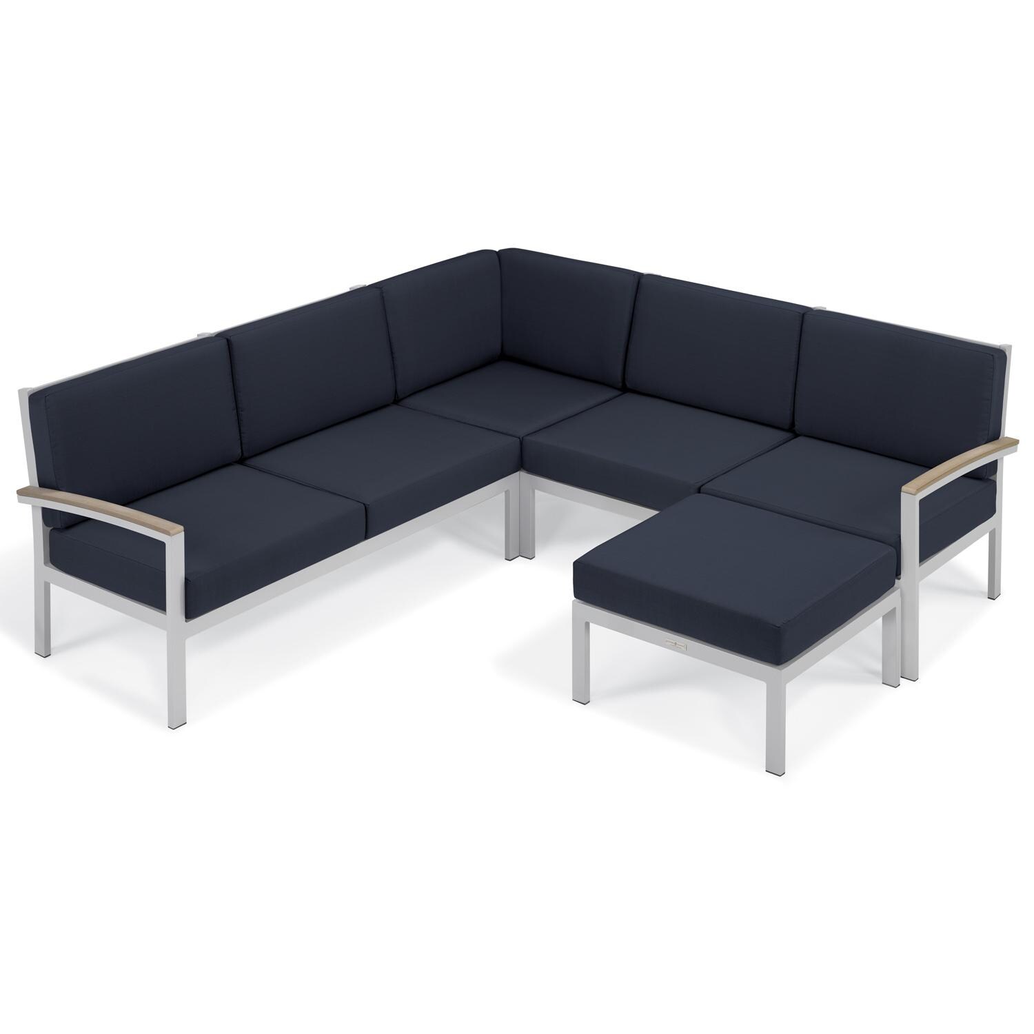 Oxford Garden Travira Modular Flint Ottoman W/ Midnight Blue Sunbrella Cushions - Seating Set thumbnail