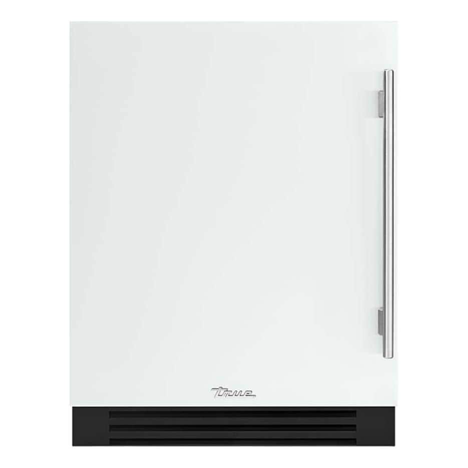 True TUWADA-24-LS-A~030-H04 ADA Height 24 Inch 40 Bottle Left Hinge Outdoor Wine Cabinet - Matte White w/ Stainless Steel Handle - White Background thumbnail