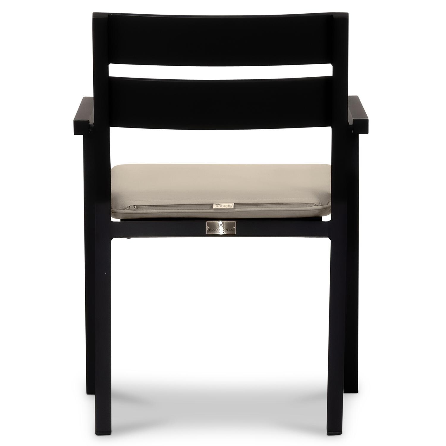 Calm Bay Aluminum Dining Arm Chair in Black/Canvas Flax by Lakeview Outdoor Designs - Back - White Background thumbnail