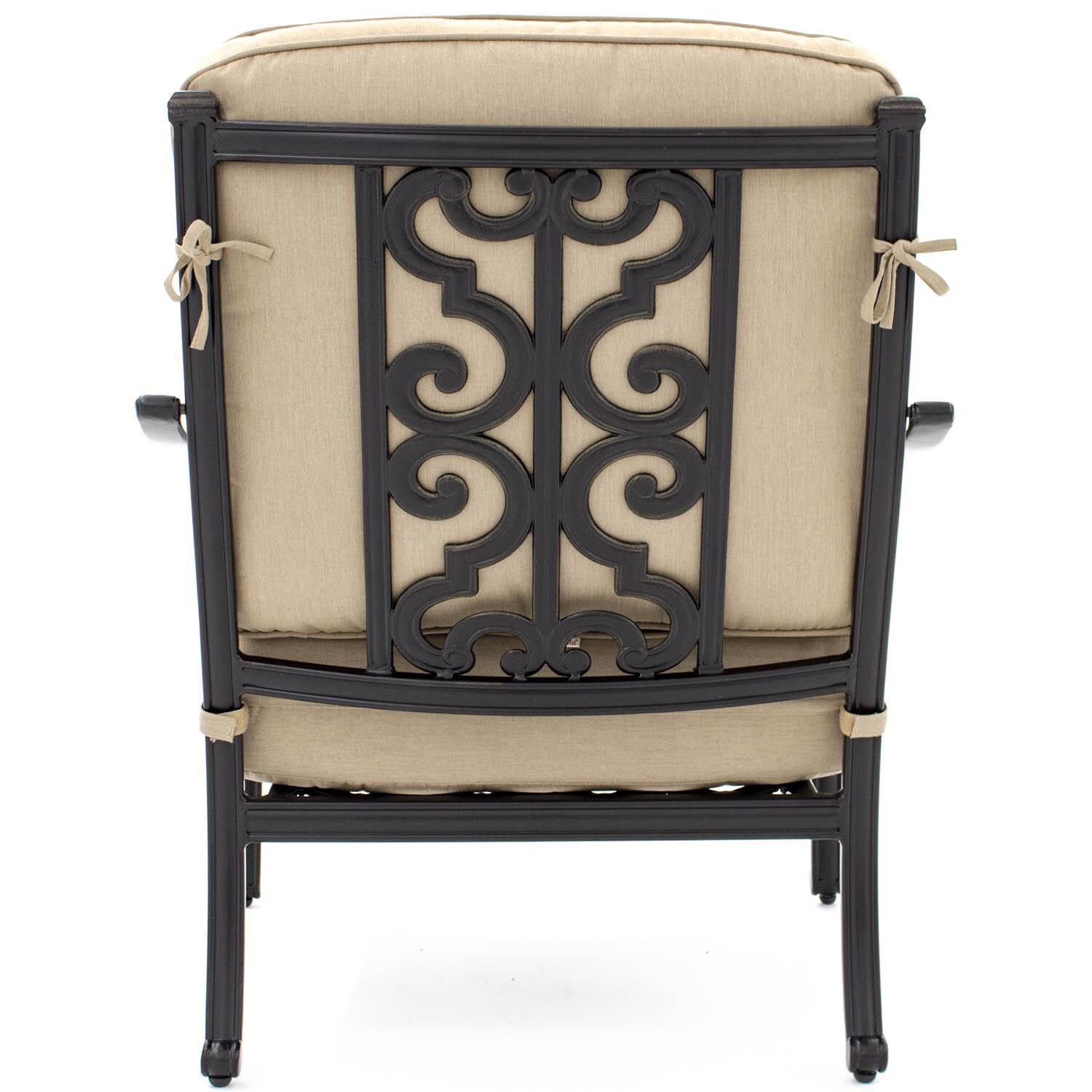 Bocage Cast Aluminum Patio Club Chair W/ Sunbrella Heather Beige Cushions - Back View thumbnail