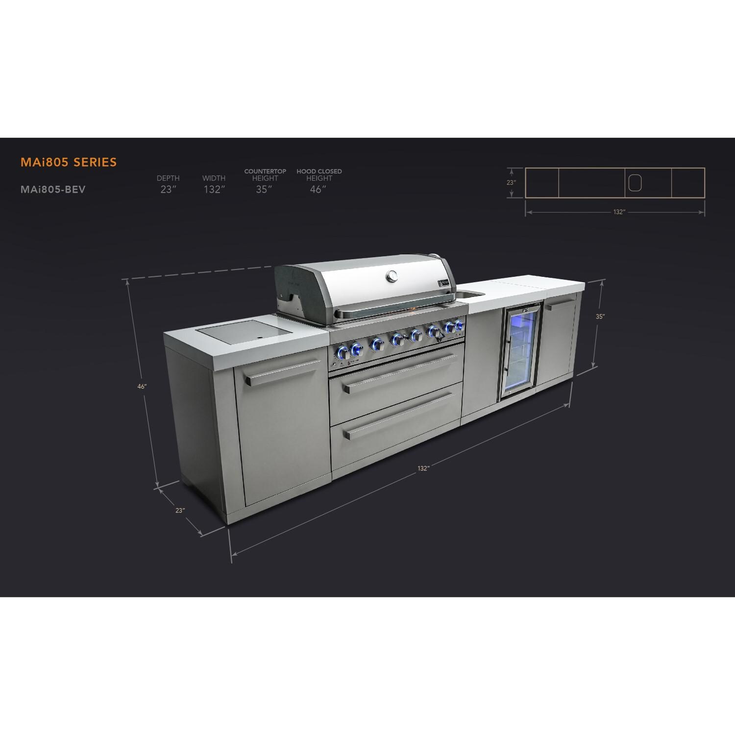 Mont Alpi - MAi805-BEV - Propane Gas Island Grill W/ Beverage Center & Infrared Side Burner - Dimensions thumbnail