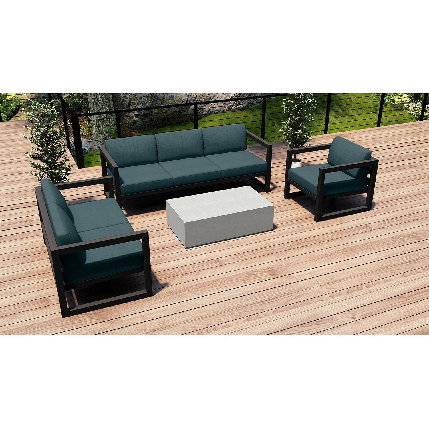 Misty Cove 4 Piece Seating Set in Slate w/Coffee Table & Cast Lagoon Cushions by Lakeview - On Deck - Lifestyle thumbnail