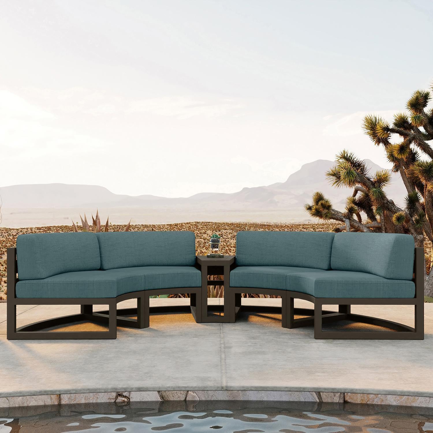 Misty Cove 3 Pc Aluminum Seating Set - Curved Sectional in Slate/Cast Lagoon by Lakeview Outdoor Designs